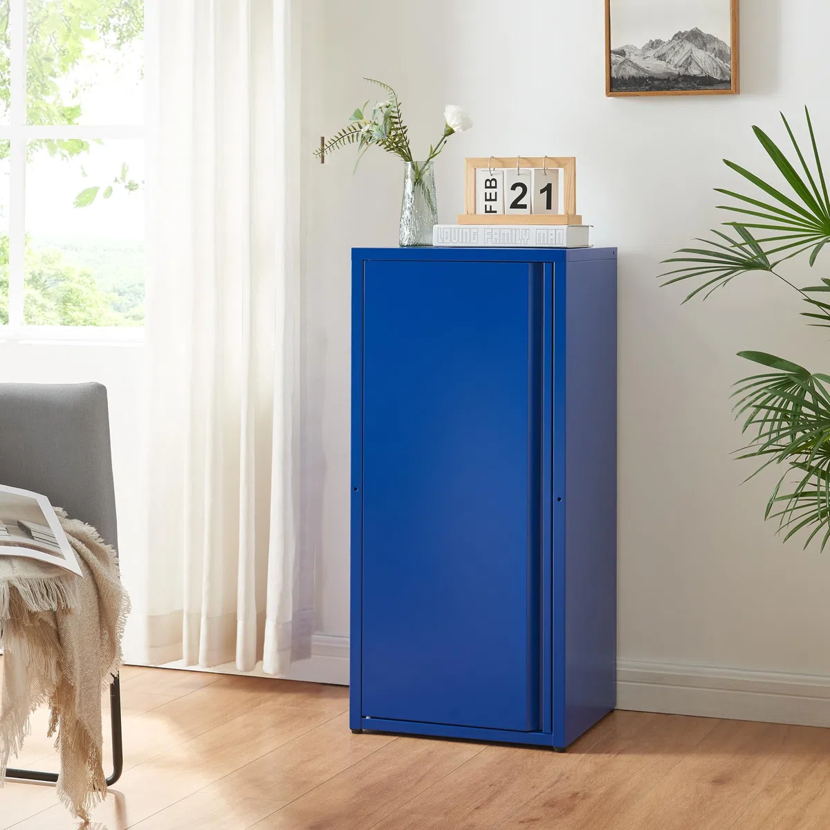 [en.casa] Armadio a Colonna in Metallo Armadietto da Ufficio con 1 Anta e 2 Ripiani Regolabili in Altezza Mobile in Acciaio per Archivio 88 x 40 x 35 cm - Blu