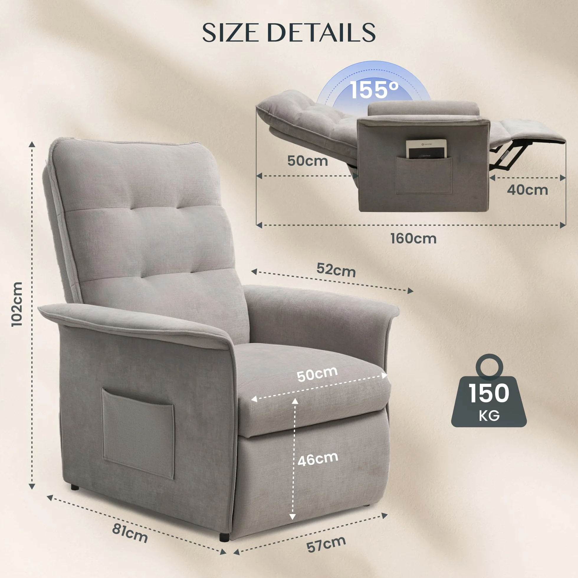 FLEXISPOT Poltrona Relax Elettrica con Schienale Regolabile - Poltrona TV Regolabile con Funzione Recliner, Schienale Regolabile da 125° a 160° – Poltrona Relax Ergonomica Color Grigio Chiaro