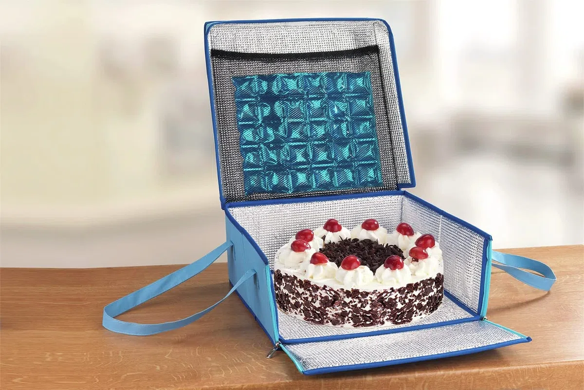 Maximex Borsa termica per torte, insalata, carne, poliestere, 38 x 17 x 38 cm, blu