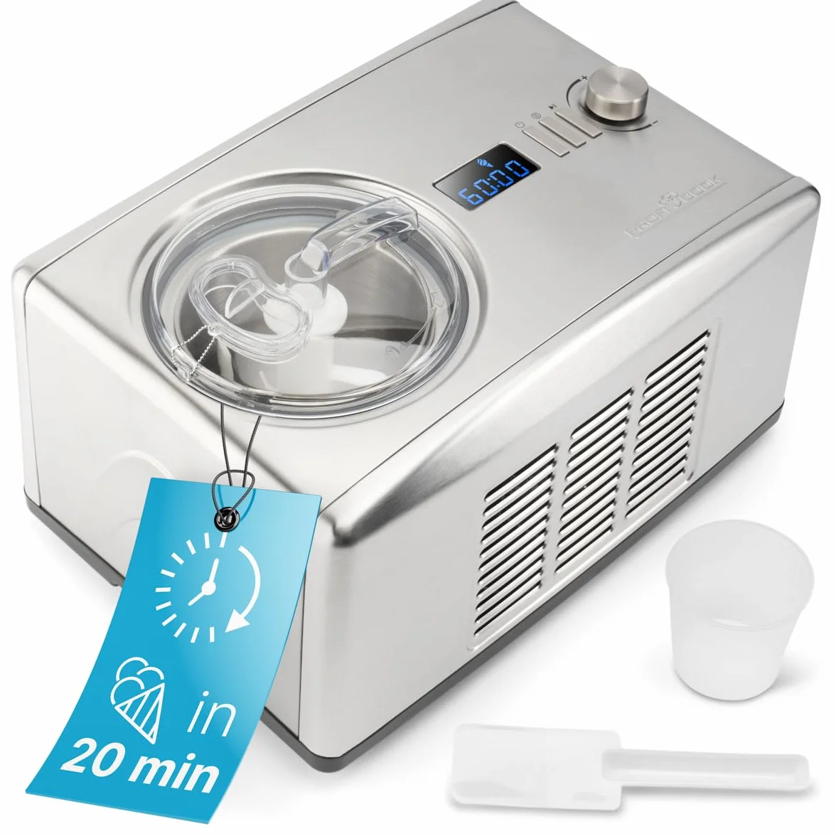Profi Cook PC-ICM 1091 N - Macchina per gelato e yogurt 2 in 1, per fino a 1500 ml di gelato o yogurt, raffreddamento professionale a compressore, display LCD, alloggiamento in acciaio INOX
