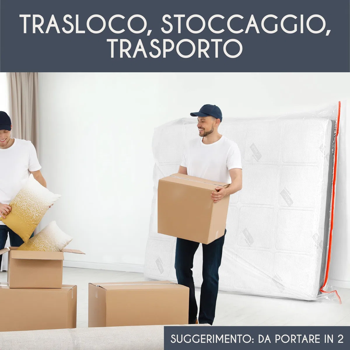 Custodia Materasso Matrimoniale in Plastica - Sacco 180x200 cm (Spessore 30 cm) - Proteggi e Celofan per Coperture - Perfetto per Conservazione, Trasloco - Con Pratica Cerniera