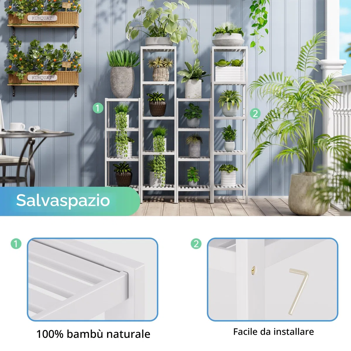 SMIBUY Scaffale per il bagno, organizzatore di scaffali in bambù a 5 livelli, scaffale multifunzionale per soggiorno, camera da letto, cucina (bianco)