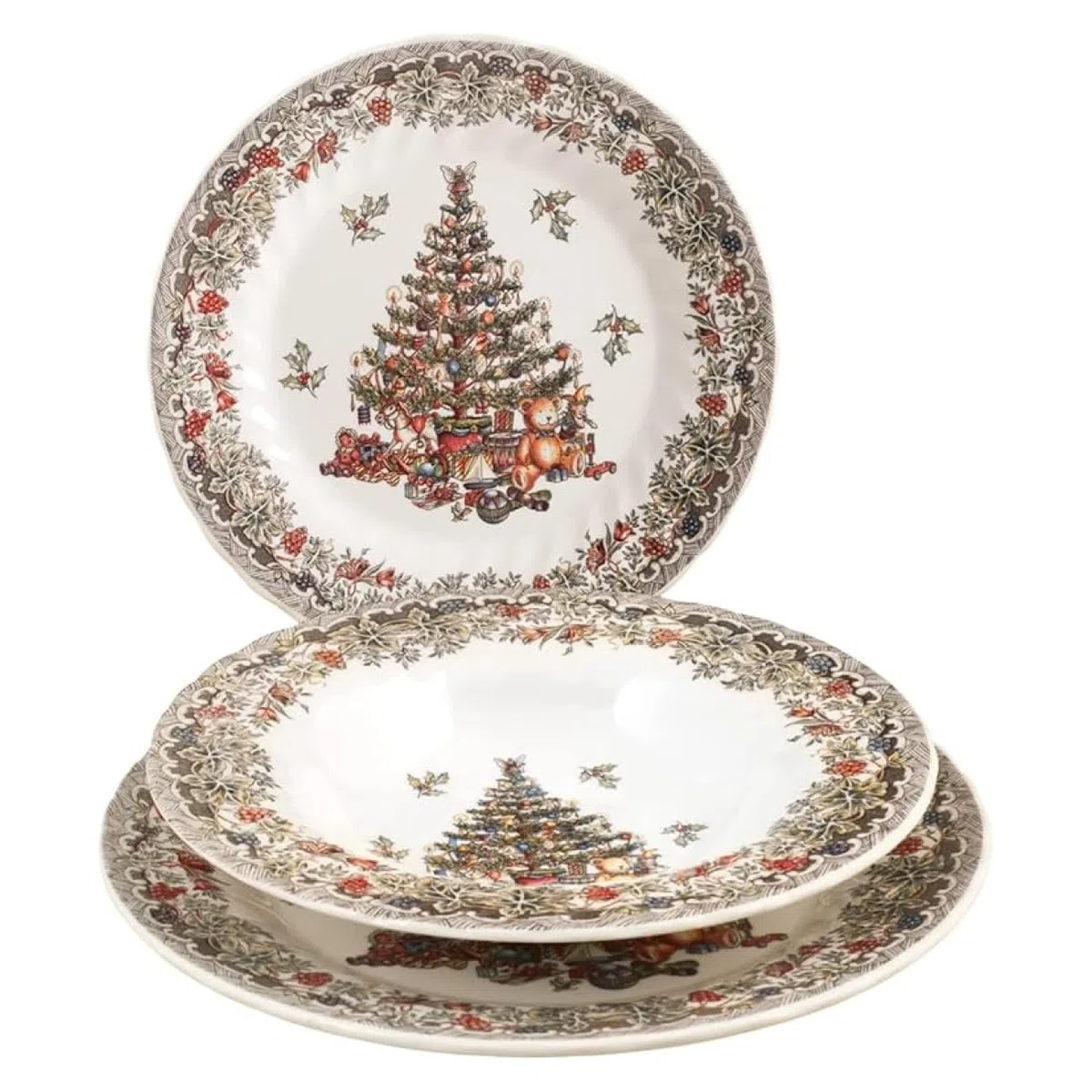 James Sadler&Sons, Season Greetings Servizio Tavola, Stone Ware, Bianco Avorio, 18 unità, Natale, Festività