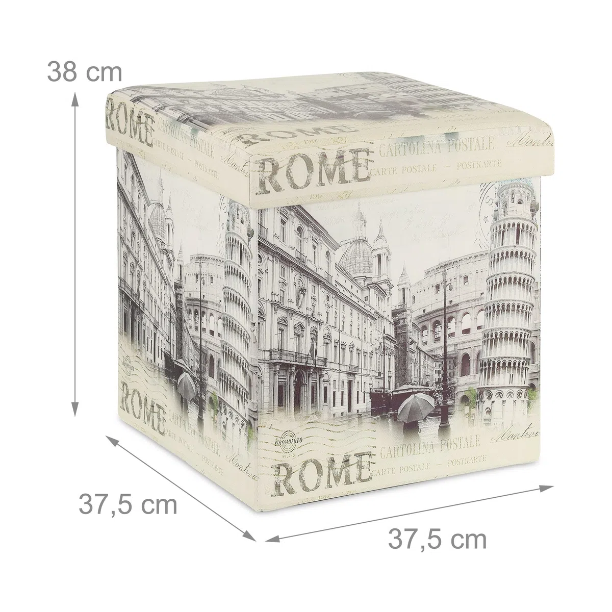 Relaxdays Pouf Contenitore, Design Vintage Italia, Sgabello Poggiapiedi Imbottito, Pieghevole, 38x37,5x37,5 cm, Bianco