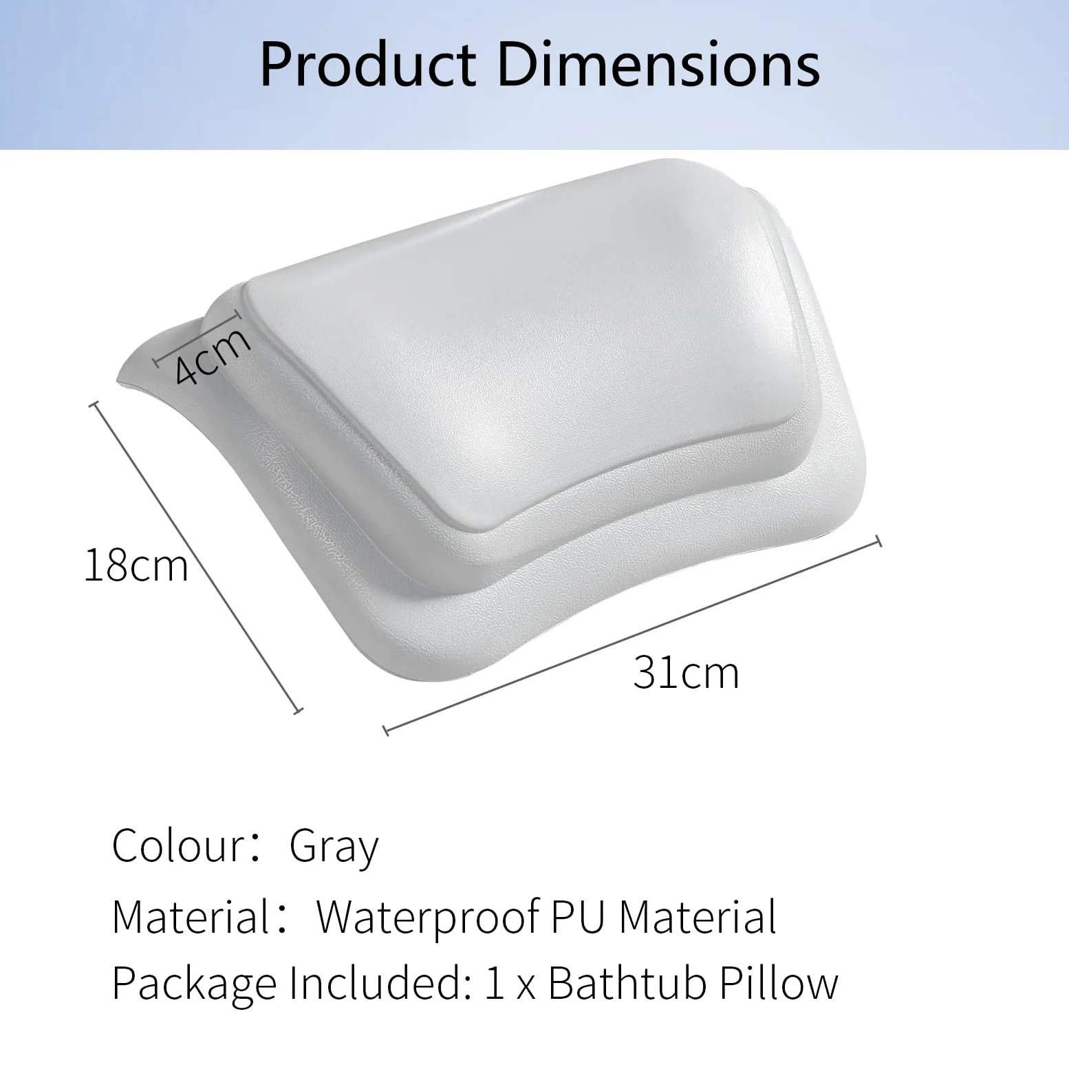 Lonkenn Cuscino da Bagno, Cuscino per Vasca da Bagno, Impermeabile Cuscino di Vasca da Bagno con Ventose, per Collo Testa Vasca da Bagno, Poggiatesta Ergonomico per Tutti i Tipi di Vasca-Grigio