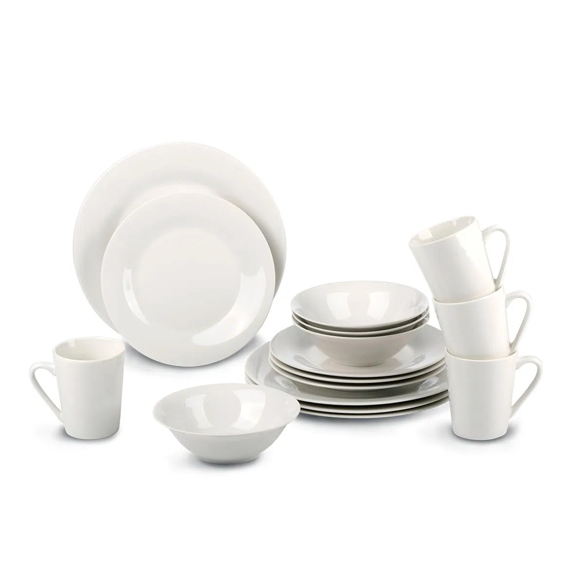 alpina Servizio Piatti per 4 Persone - Set di Piatti e Ciotole - Stoviglie in Terracotta - Piatti Piani, Piatti da Dessert, Ciotole e Bicchieri - Utilizzabili nel Microonde e in Lavastoviglie - Bianco