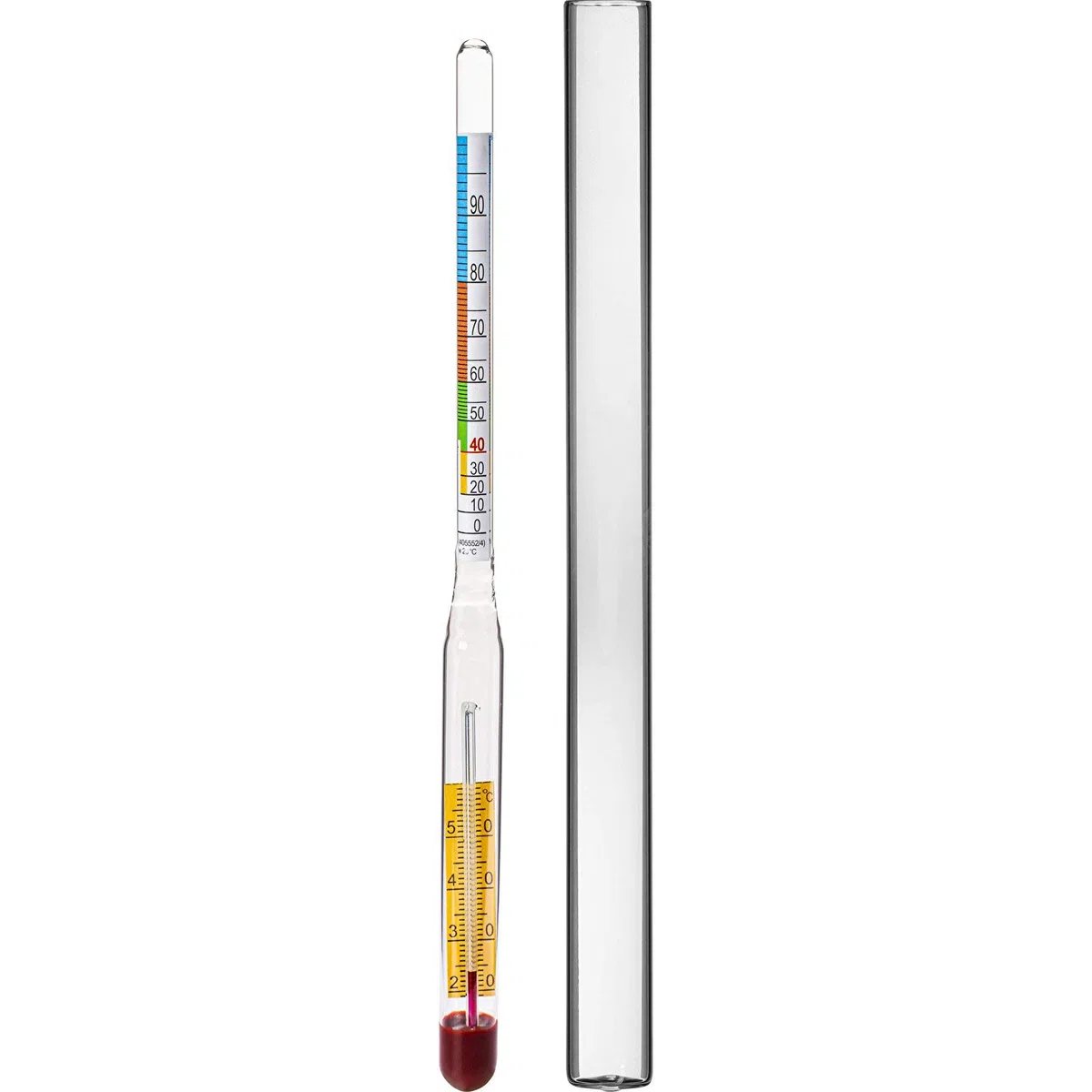 ALCOLOMETRO (0-100%) + TUBO DI VETRO + TERMOMETRO - Densimetro, Idrometro, Idrometri, Enologia, Hooch, Distillatori Lievito