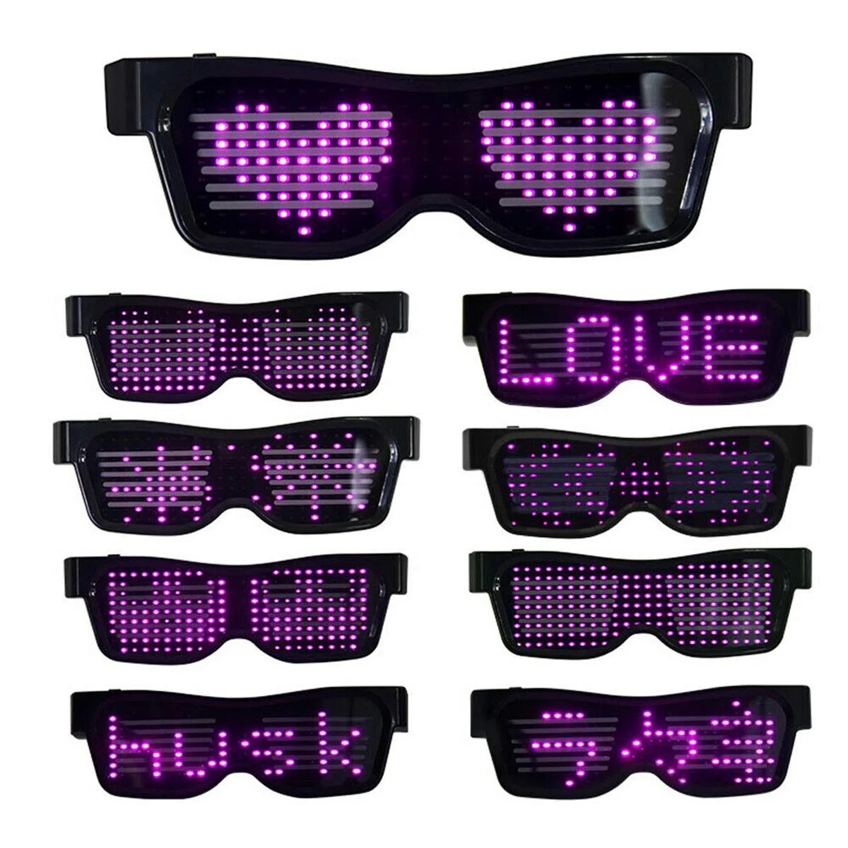 Queen.Y Occhiali LED Personalizzabili BT Illuminano Bluetooth Display a LED Collegato Occhiali Intelligenti Ricaricabili USB Fai Da Te Funky per Discoteca Party