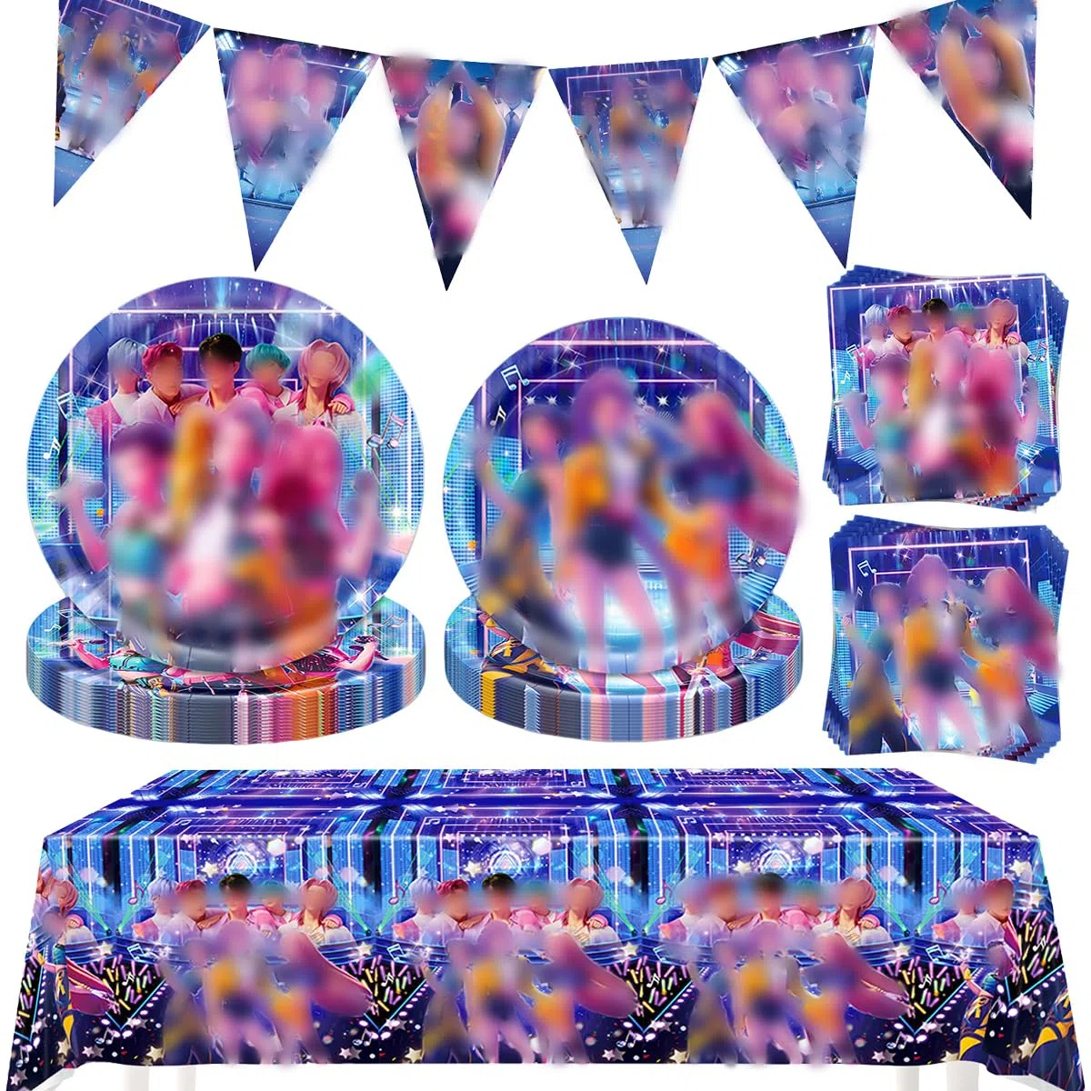 42 Pezzi pop Decorazioni Festa di Compleanno, Set di Stoviglie per Feste di Compleanno a Tema, Decorazioni Compleanno Bambini con Piatti Tovaglioli Striscione e Tovaglia