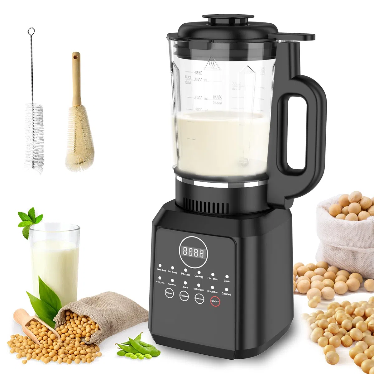 Macchina per Latte di Noci, 1.65L Macchina Latte Vegetale con Funzione Autopulente, Appuntamento Intelligente 24H, Lama in Acciaio Inossidabile a 14 Taglienti, Macchina del Latte di Soia per Familiare