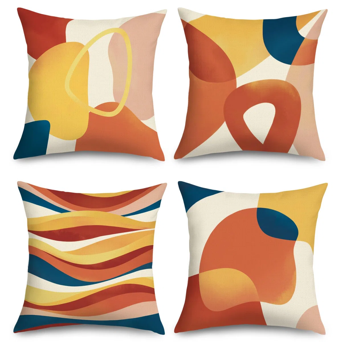 Federe per Cuscini Divano 50x50 set di 4 Boho Astratto Geometrico Arancione Moderno Federa Copri Cuscino Motivo Bohemien Federe Confezione Copricuscini Quadrati per Camera da Letto Divano