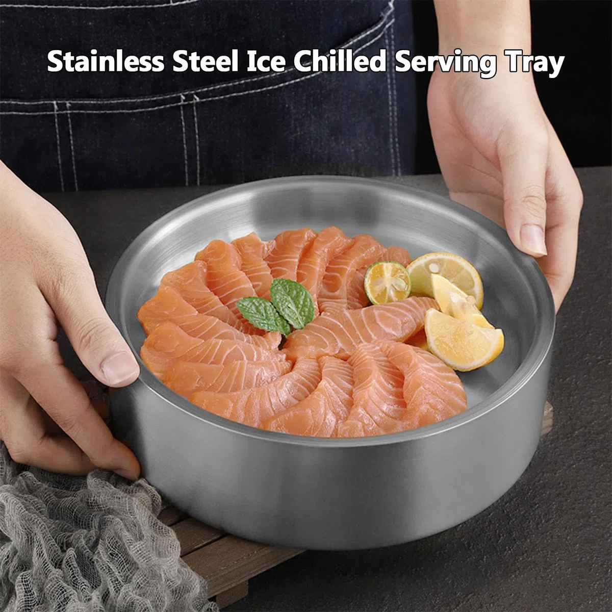 Ciotola refrigerante, ciotola per servire il ghiaccio, mantiene i piatti da portata freddi in acciaio inossidabile, insalata per esterni, multiuso, portatile, per bevande, feste, bar, salsa, cibo