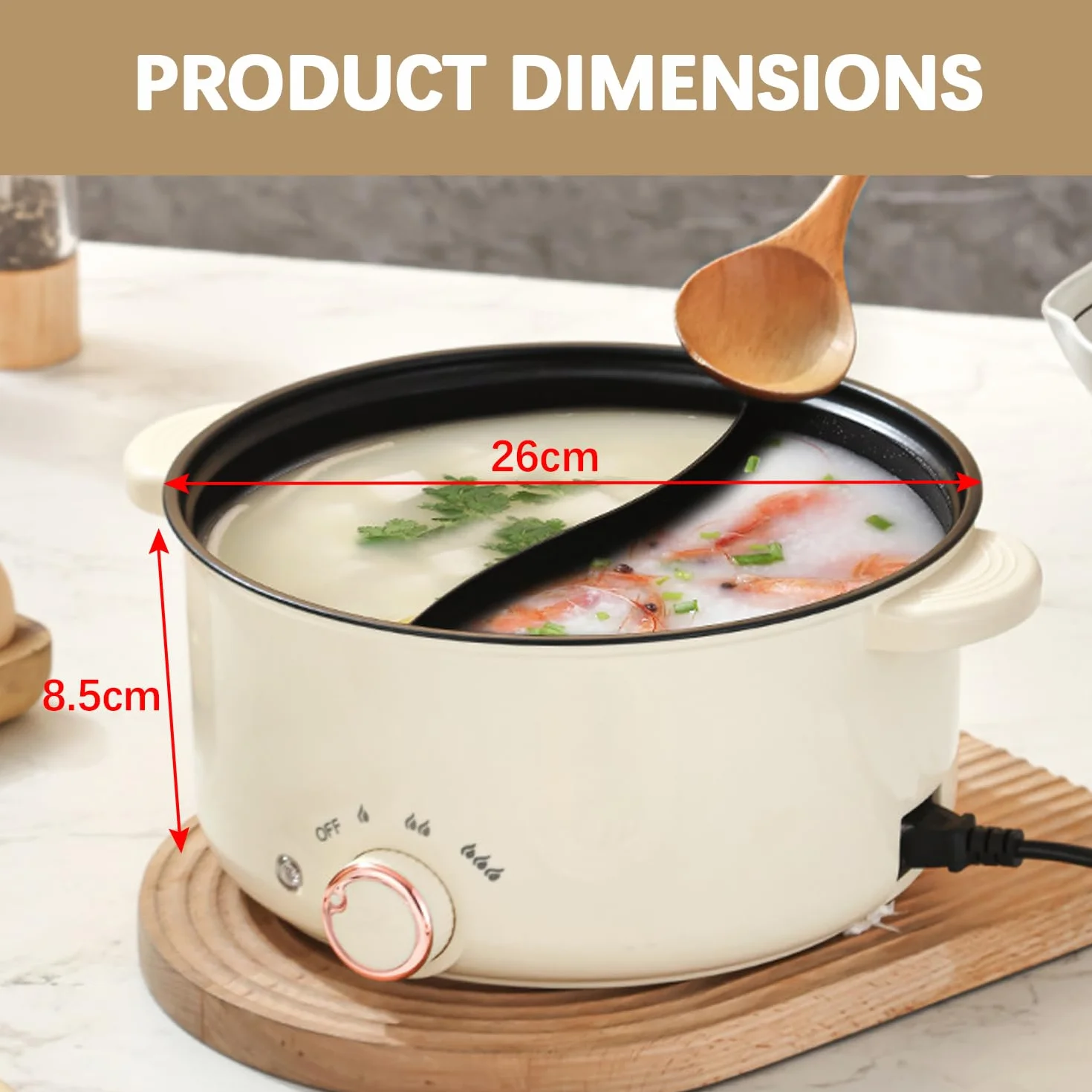 Hot Pot Pentola elettrica da 2 Lati, 3,5 l, 1000 W, Tre regolazioni di Potenza, Antiaderente, Multifunzionale, pentola Veloce per arrosti, Ramen, fonduta