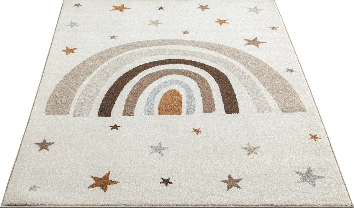 the carpet Beat Kids - Tappeto moderno per bambini, morbido, morbido, facile da pulire, con motivo arcobaleno, 80 x 150 cm