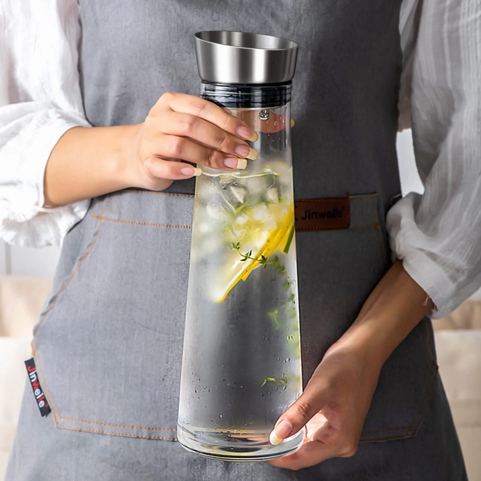 Caraffa in Vetro,Bottiglie Vetro 1Litro,Caraffa in vetro con coperchio ideale per limonata, acqua e tè