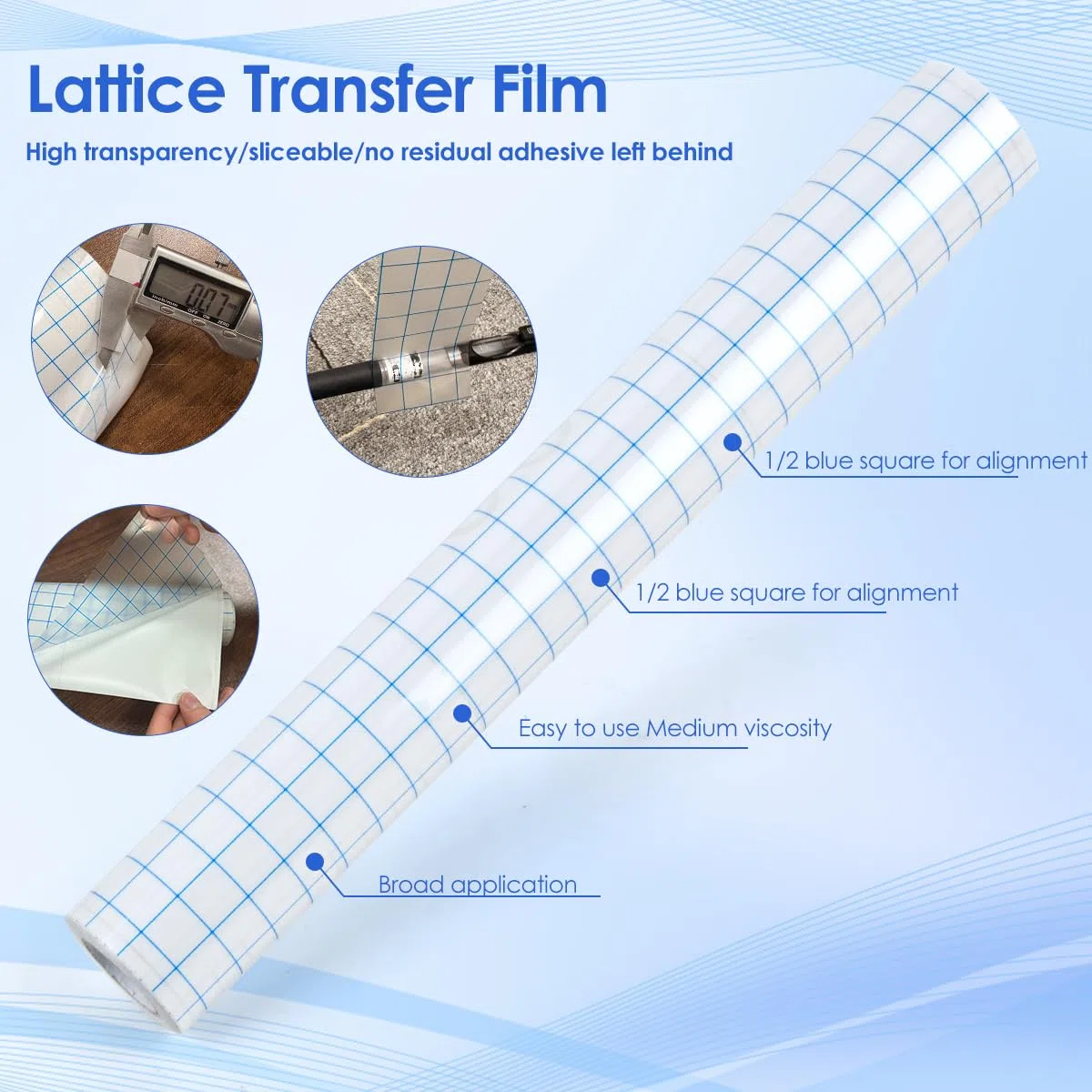 Pellicola di Trasferimento in Adesivo in PVC con Griglia di Allineamento, Carta Trasferibile Termoadesiva, Nastro di Carta Transfer Trasparente per Decalcomanie, Finestre, Adesivi per Auto