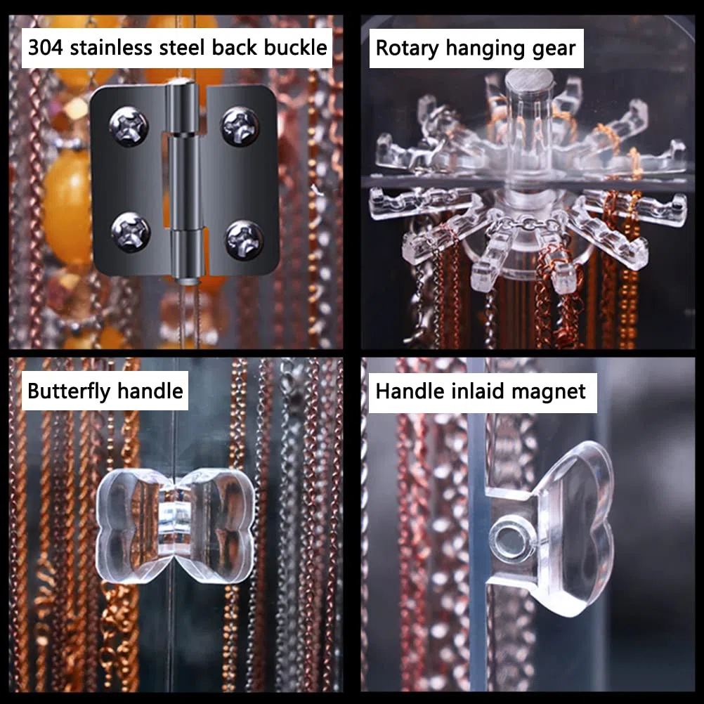 Porta della collana acrilica con 24 ganci, supporto per organizzatore di gioielli rotanti, vetrina di deposito in collana trasparente con copertura per gioielli, casa (Porta della collana quadrata)