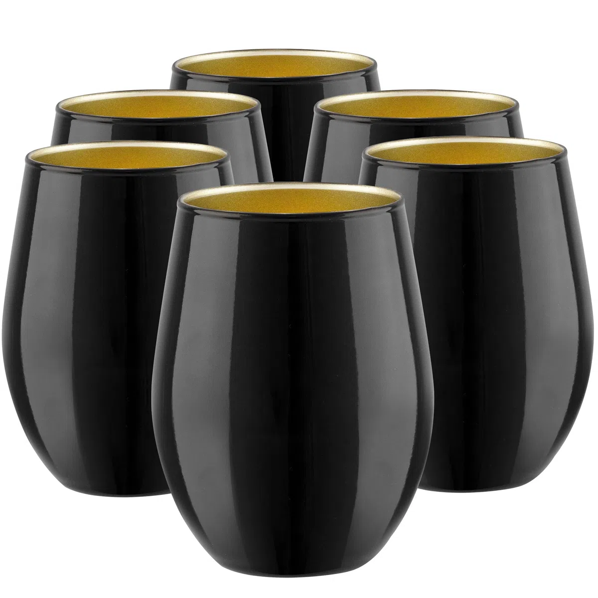TREND FOR HOME Bicchieri Colorati Vetro 580 ml Bicchieri Acqua Vetro Set da 6 Pezzi Bicchieri Acqua Moderni Tumbler Basso, Phoebe Great Gatsby, Nero/Oro