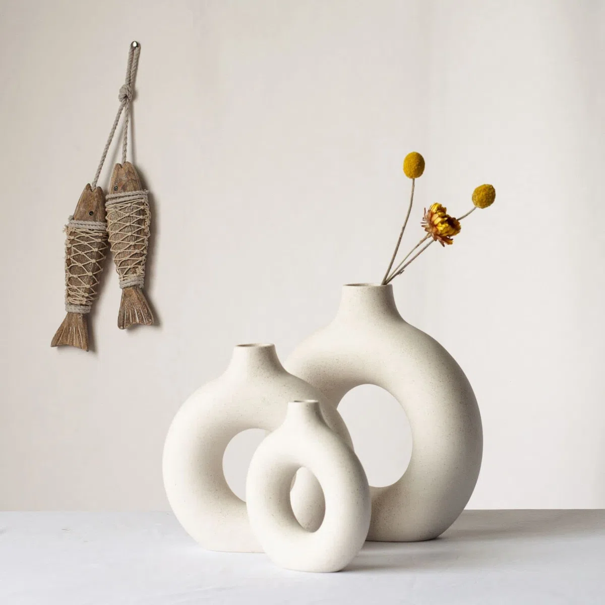 Vasi per Erba della Pampa, Vaso Creativo Decorazioni per la Casa Moderne, Vaso Fatto a Mano in Ceramica Bianca Fiori Secchi Ornamenti Artigianali per la Decorazione della Casa dell'Ufficio(M, Beige)