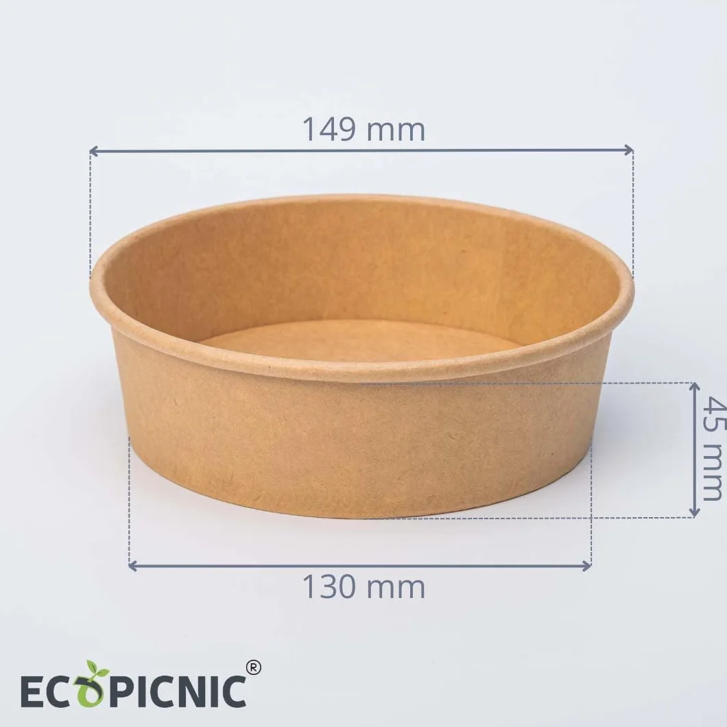 Ciotole per Insalata in Carta Kraft con Coperchio PP 500 ml - Confezione da 50 Pezzi | Contenitori Monouso Ecologici per Insalate, Poke Bowl, Cibo da Asporto