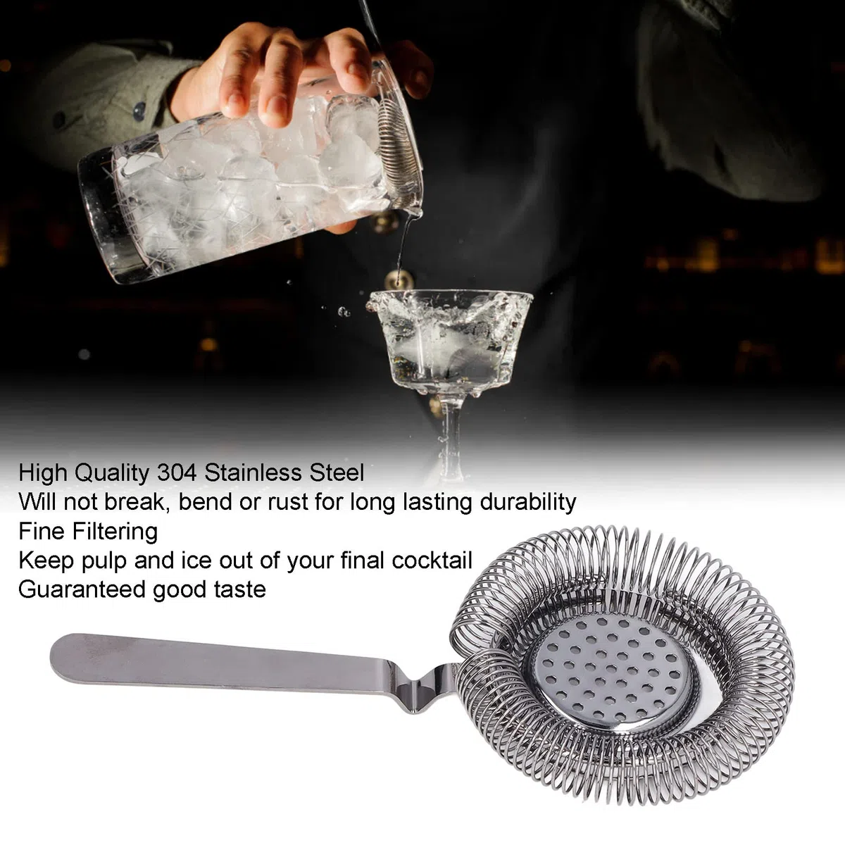 Colino da Cocktail Professionale in Acciaio Inossidabile, Hawthorne Strainer per Bar, Filtro Ghiaccio con Molla Rimovibile - Placcato Nero