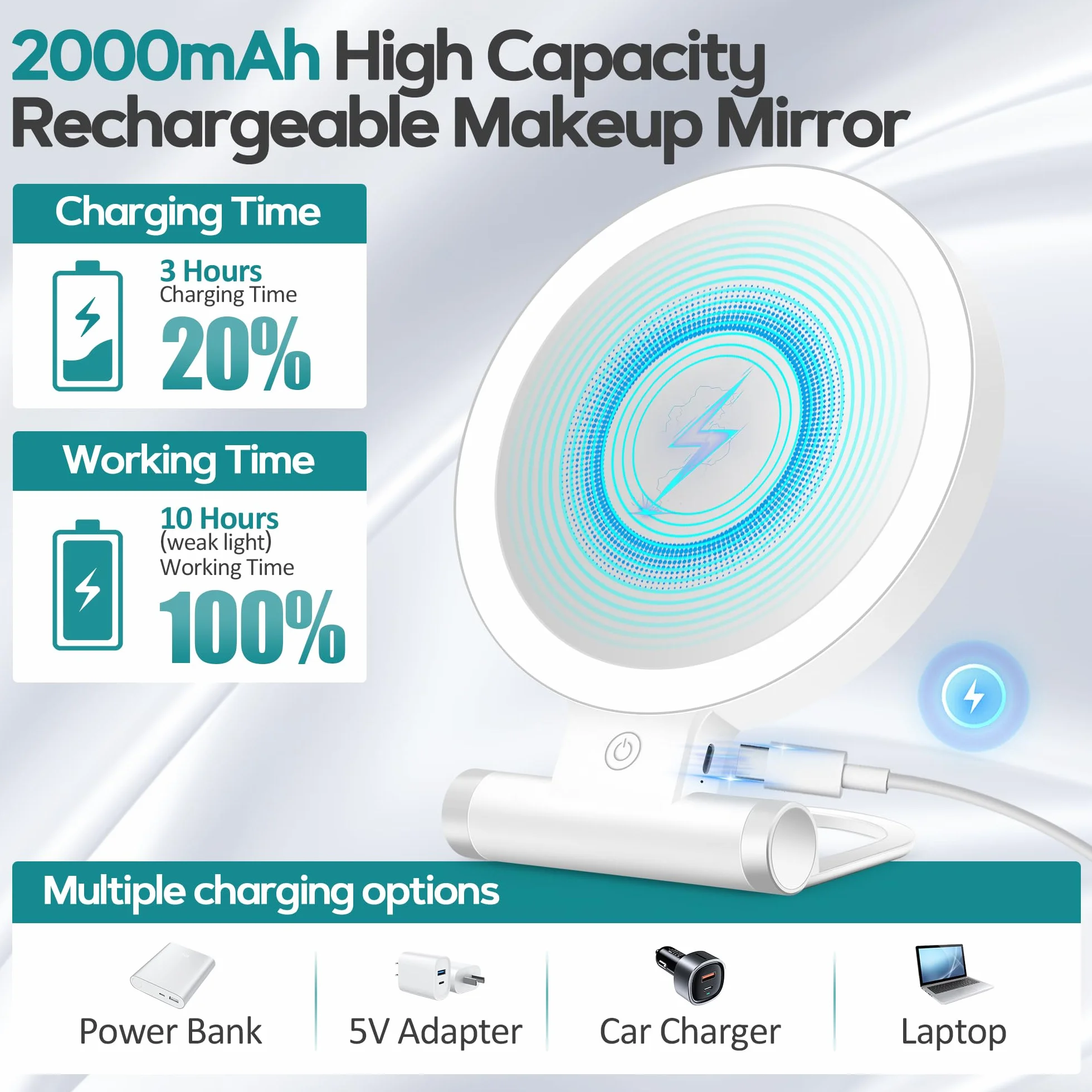 B Beauty Planet Specchio d'ingrandimento con luce 30X, specchio per il trucco a doppio lato con ingrandimento 1X/ 30X e pinzetta, 2000mAh 3 modalità di colore con luminosità regolabile