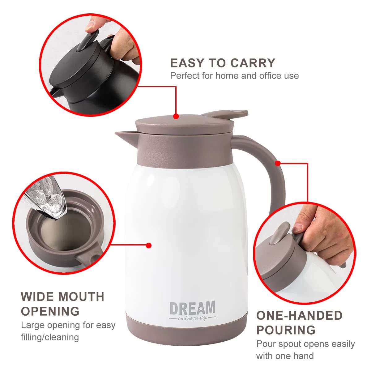 Caraffe per te e caffè,800 ml Caraffa termica da caffè in acciaio inossidabile, isolata sotto Vuoto, con Coperchio a Pressione,conservazione a Freddo o Caldo per più di 12 ore