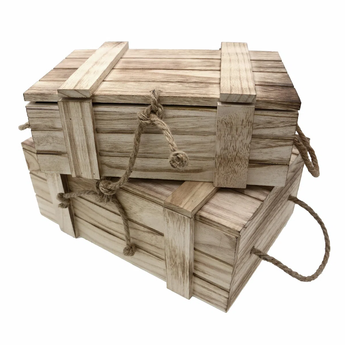 UNUS Set di 2 cassette di legno con coperchio, scrigni del tesoro, forziere, legno marrone, bauli, confezione regalo