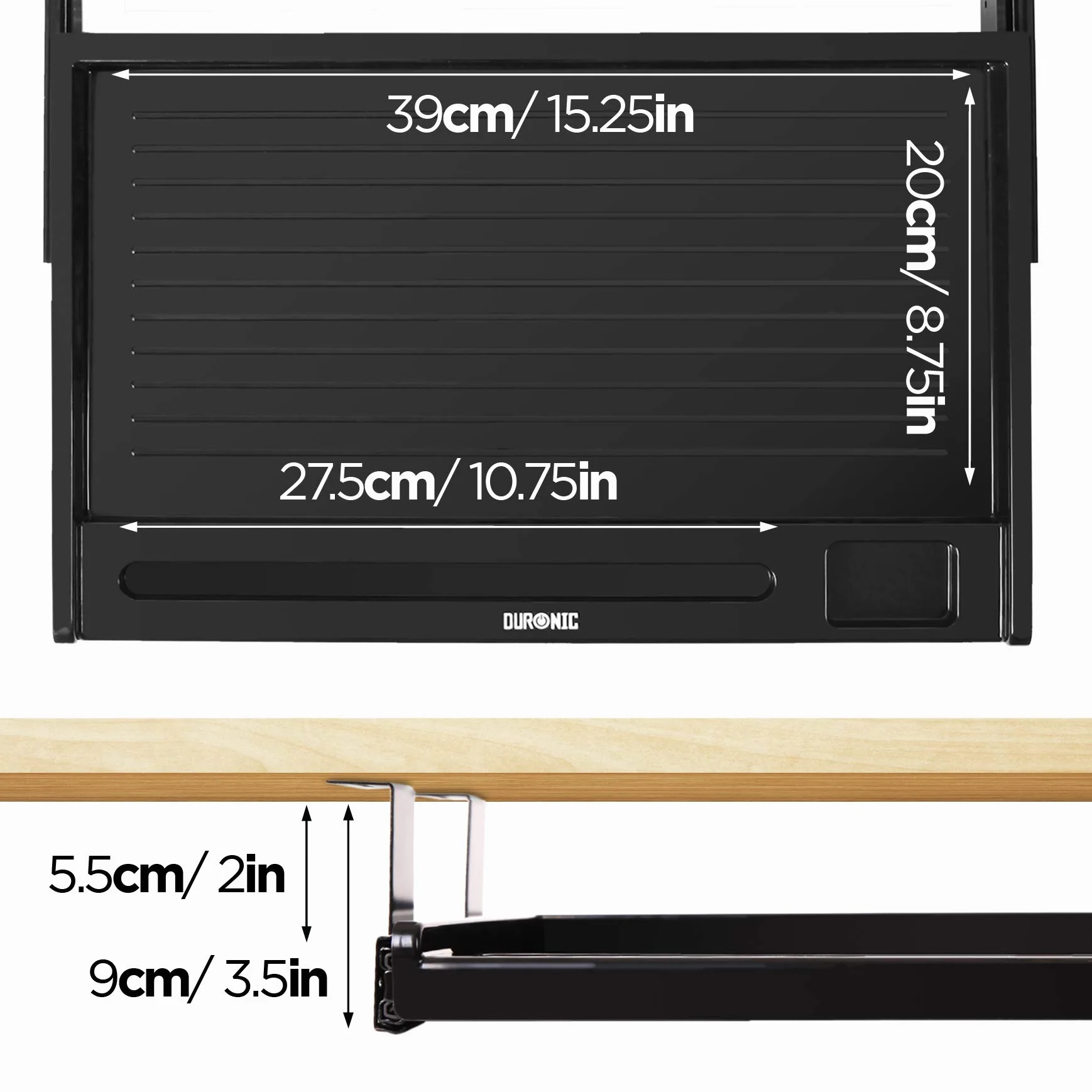 Duronic DKTSX2 Cassetto Porta Tastiera Sotto Scrivania, Supporto Mini Tastiera e Mouse Estraibile 47x31 cm, Organizer con 3 Scomparti, Migliora Postura, Facile da Installare, Per Mini keyboard