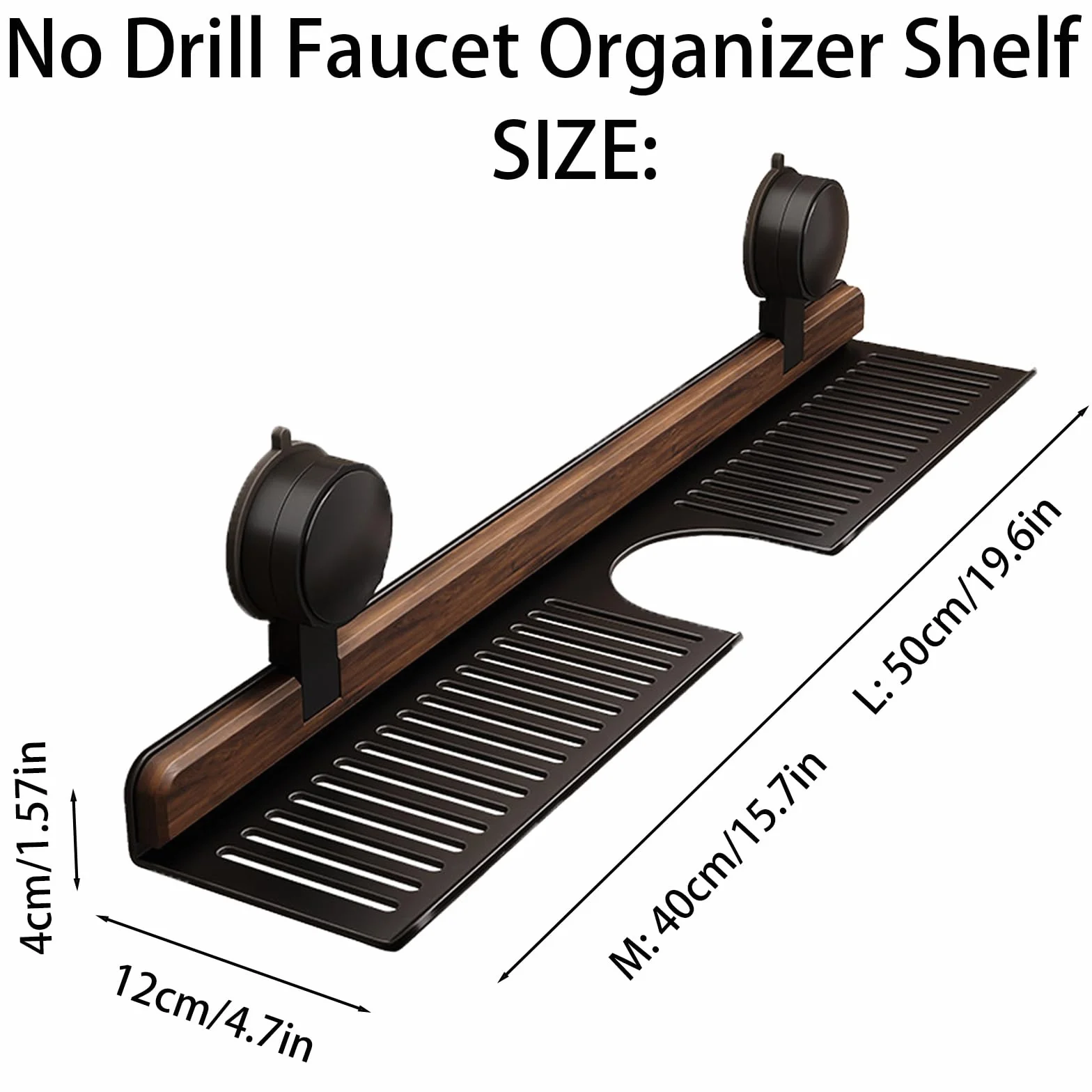 Walnut Suction Cup Bathroom Shelf, No-Drill Bathroom Organizer Shelf for Sink and Vanity, Aluminum Suction Cup Shower Caddy (M White)
