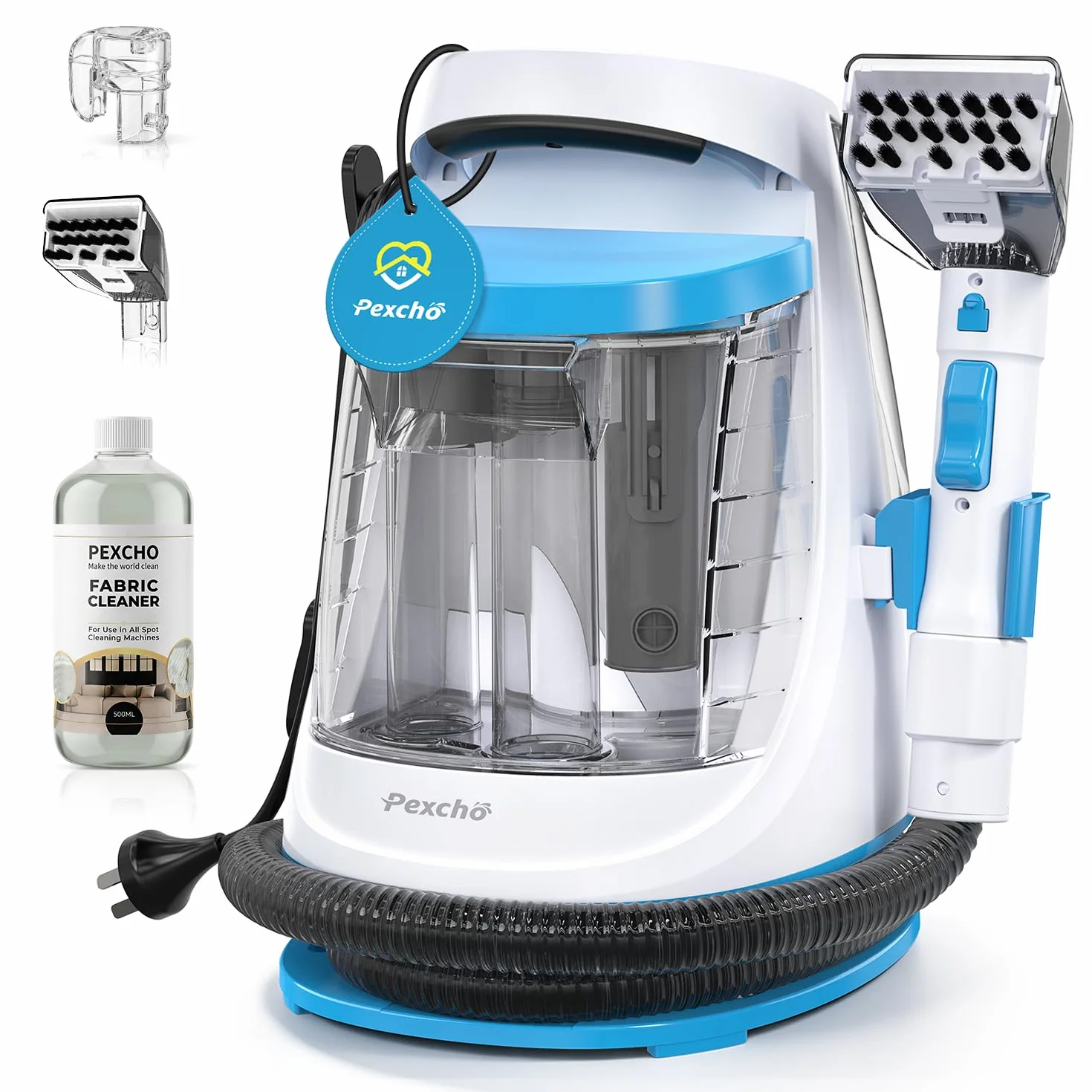PEXCHO Lavatappeti 550W, Pulitore tappezzeria per Casa e Auto, Macchina per Pulisci divano e Sedili, Aspiratore contro Macchie e Odori di Animali, Lavatessuti 18kPa con Autopulizia, JJB-718