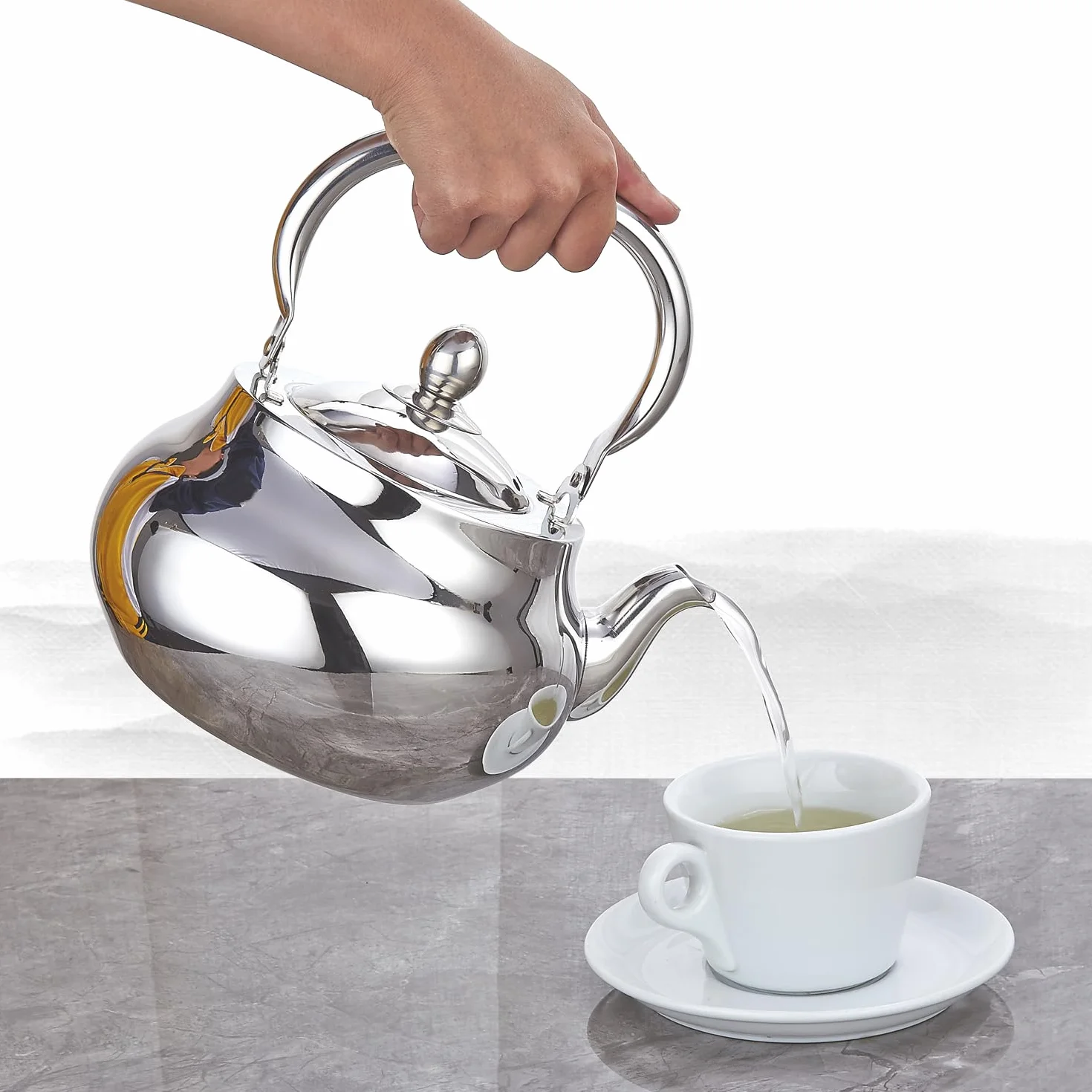 SANQIAHOME Teiera in acciaio inossidabile con infusore rimovibile 71 oz (2000 ml) Macchina per il tè con piano cottura addensato lucidato a specchio per erbe e infusi