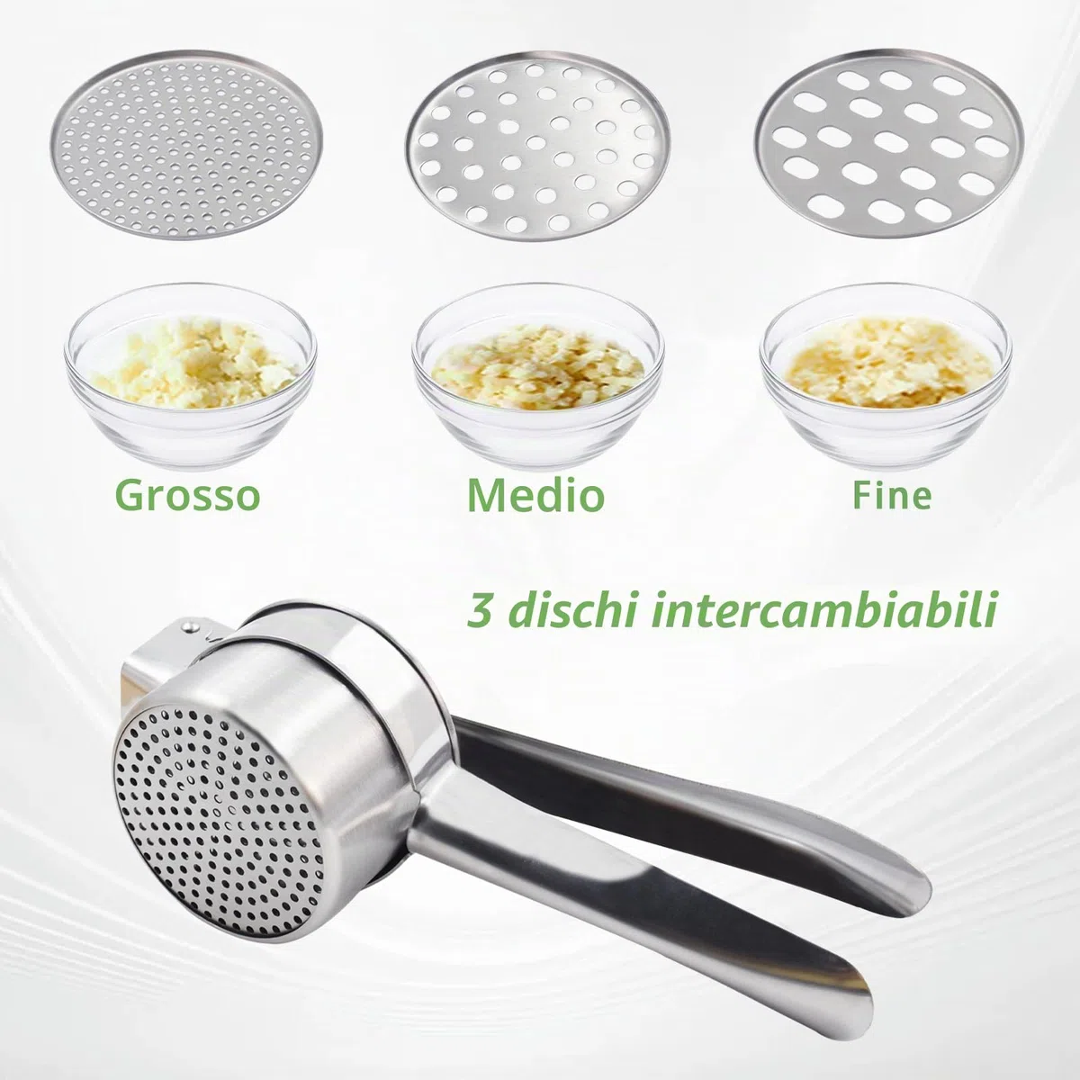 Schiacciapatate Manuale in Acciaio Inox, Professionale Potato Ricer, Pressa per Purè di Patate Liscie, Marmellata, Verdure E Frutta, con 3 colini sostituibili (Fine Medio Grossolano)