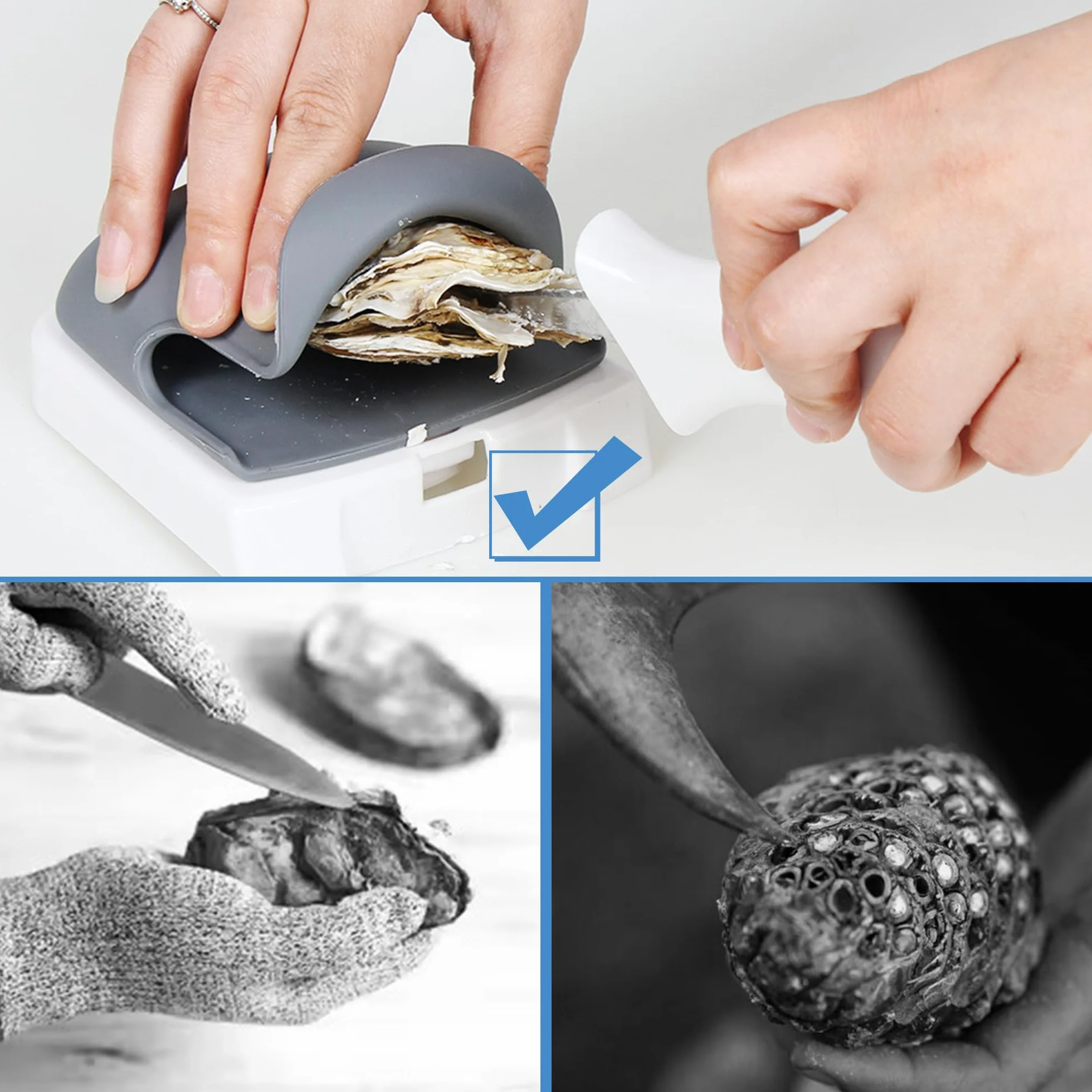 Coltello Portatile per Sgusciare Ostriche Macchina per Aprire Ostriche per Uso Domestico Oyster Knife Oyster Shuck Set Per conchiglie o formaggi duri (Grigio, 2 pezzi-Materiale in silicone)