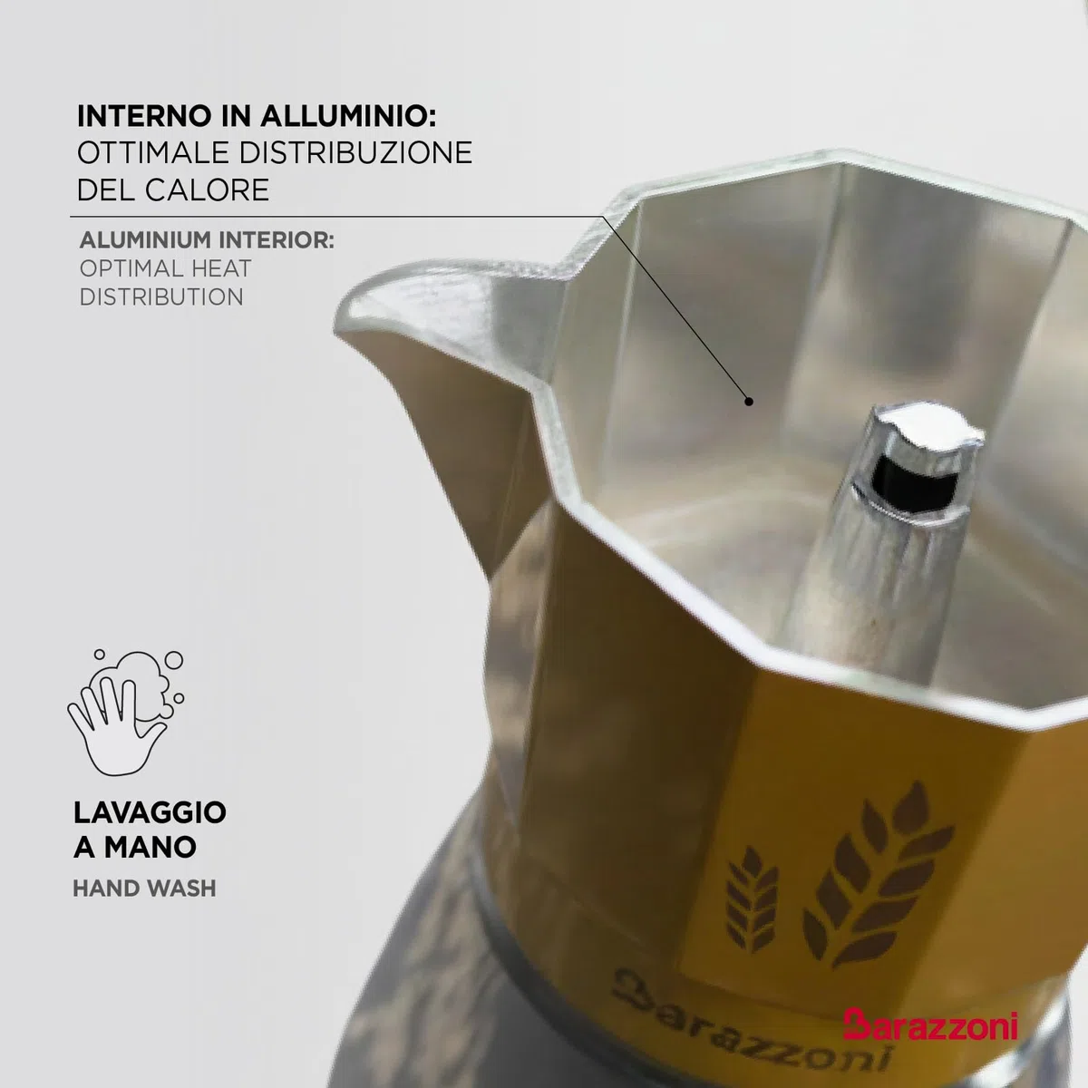 Orziera 2 Tazze, Caldaia bimetallo: acciaio esterno+ alluminio interno per un ottimo caffè d'orzo, Certificata AICAF Accademia Italiana Maestri del Caffè, Gas