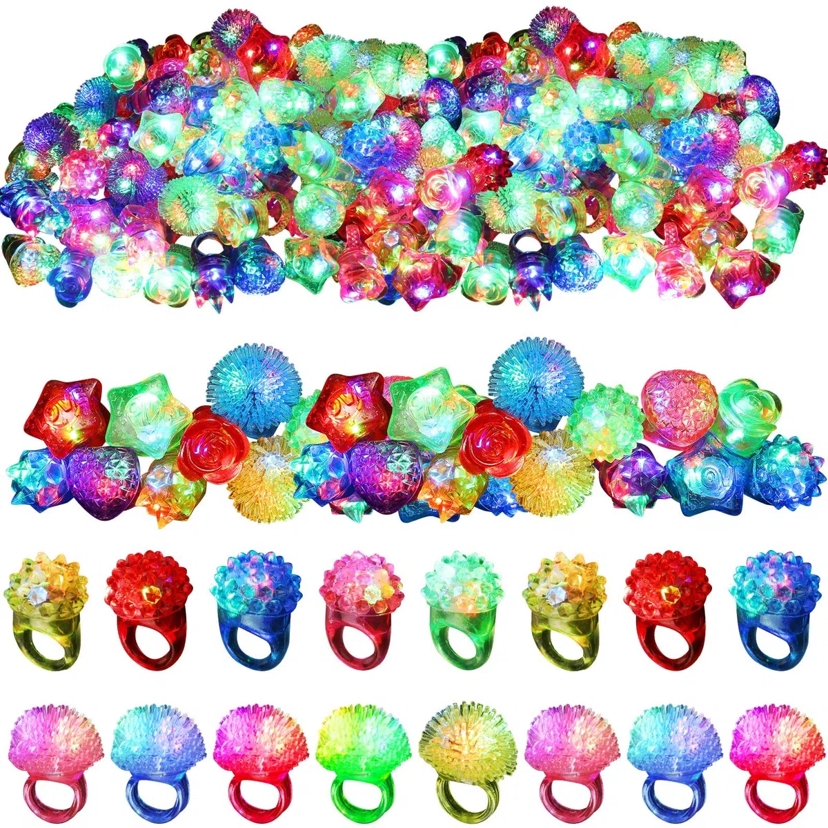 Leyndo Anelli luminosi a LED, anelli in gomma gommata, anello luminoso a LED che si illumina al buio per feste, luci per bambini, compleanno, Natale, feste, concerti, spettacoli