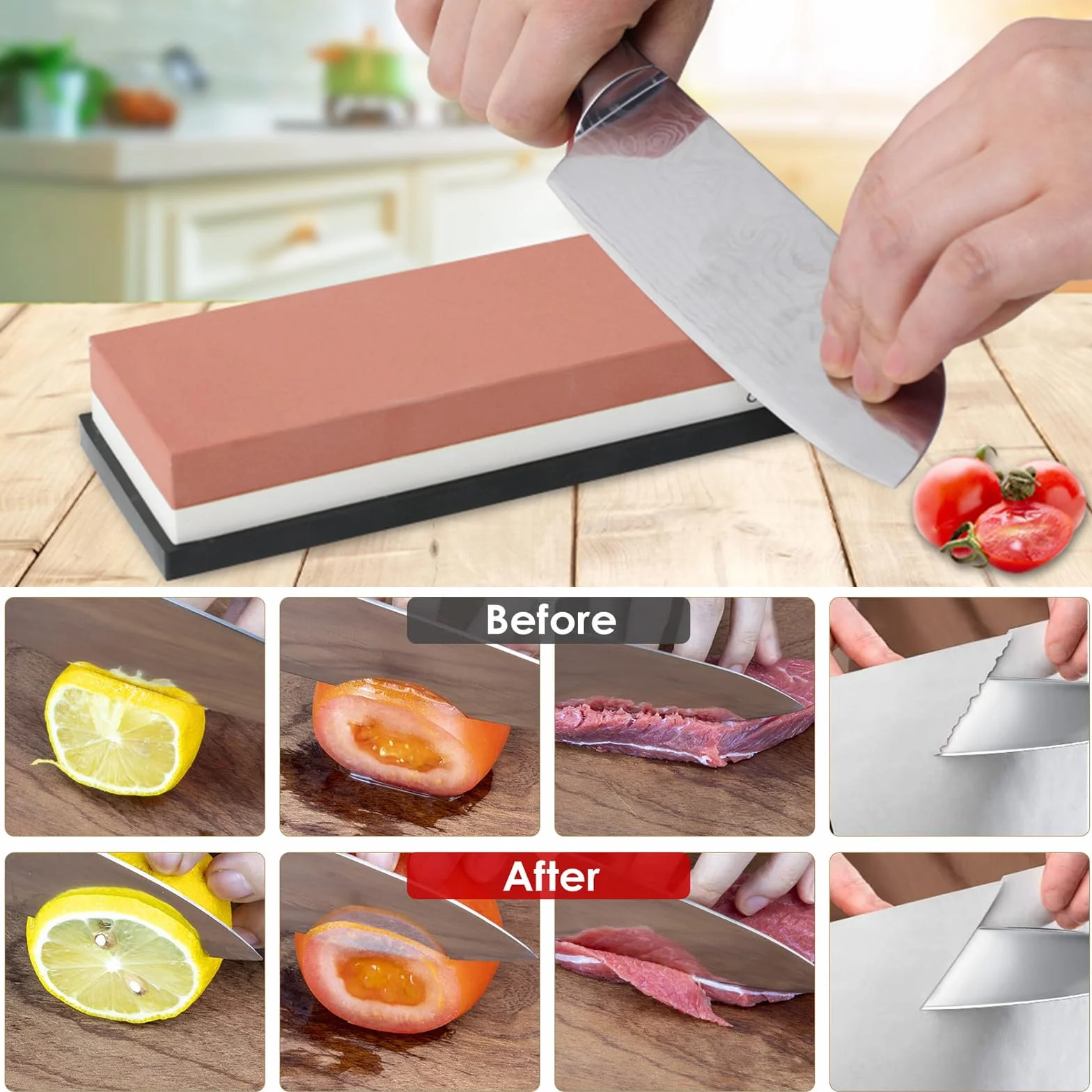 Pietra Affilacoltelli, 8 set Pietre per affilare coltelli 400/1000 3000/8000 Grana affilacoltelli giapponese con Pietra Appiattita Base in Silicone Antiscivolo Guida Angolare Strisce in pelle