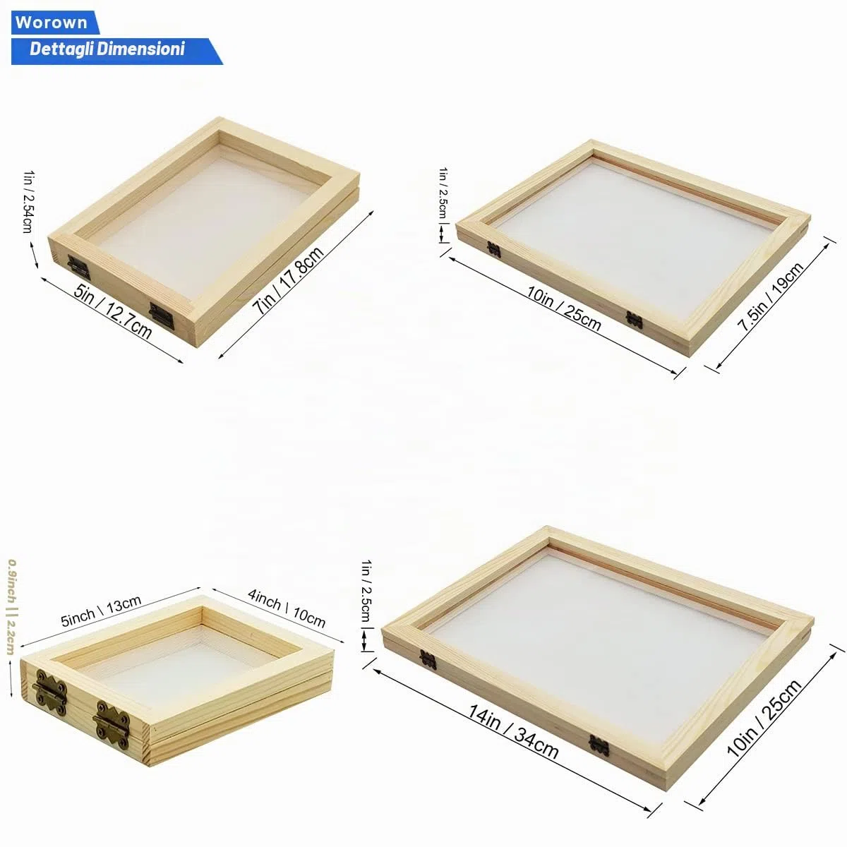 Worown 4 misure (A4, A5, A6 e A7) 2 in 1 schermo in legno per la creazione della carta, stampo per la creazione della carta, cornice in legno per fai da te