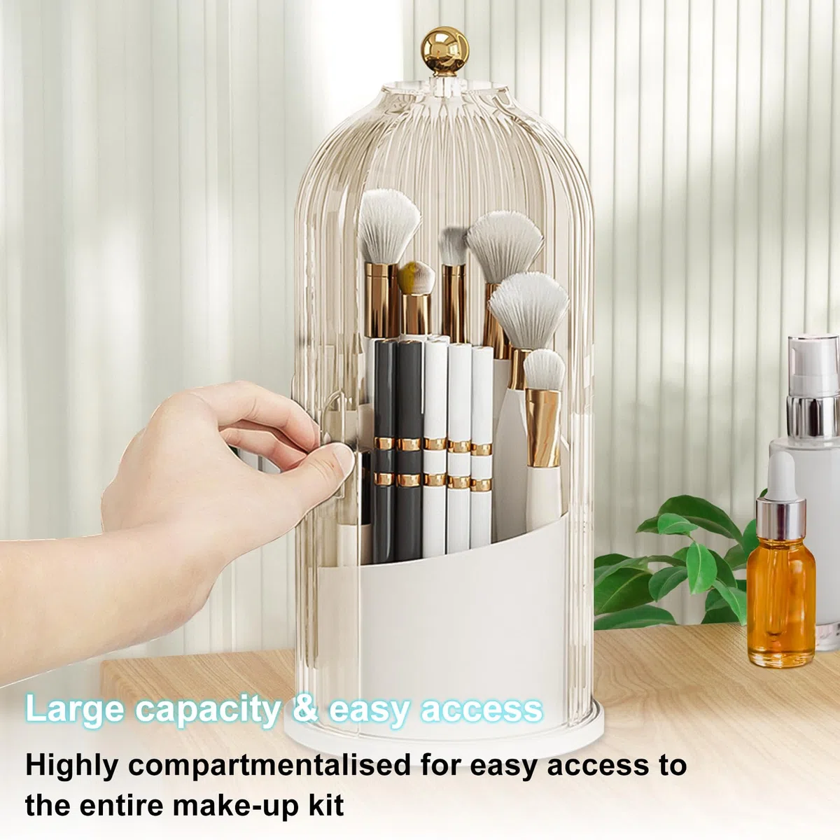 Organizer per pennelli da trucco, 360 pennelli girevoli, organizer, trasparente, antipolvere, con coperchio per tavolo da toeletta, bagno, camera da letto (trasparente)
