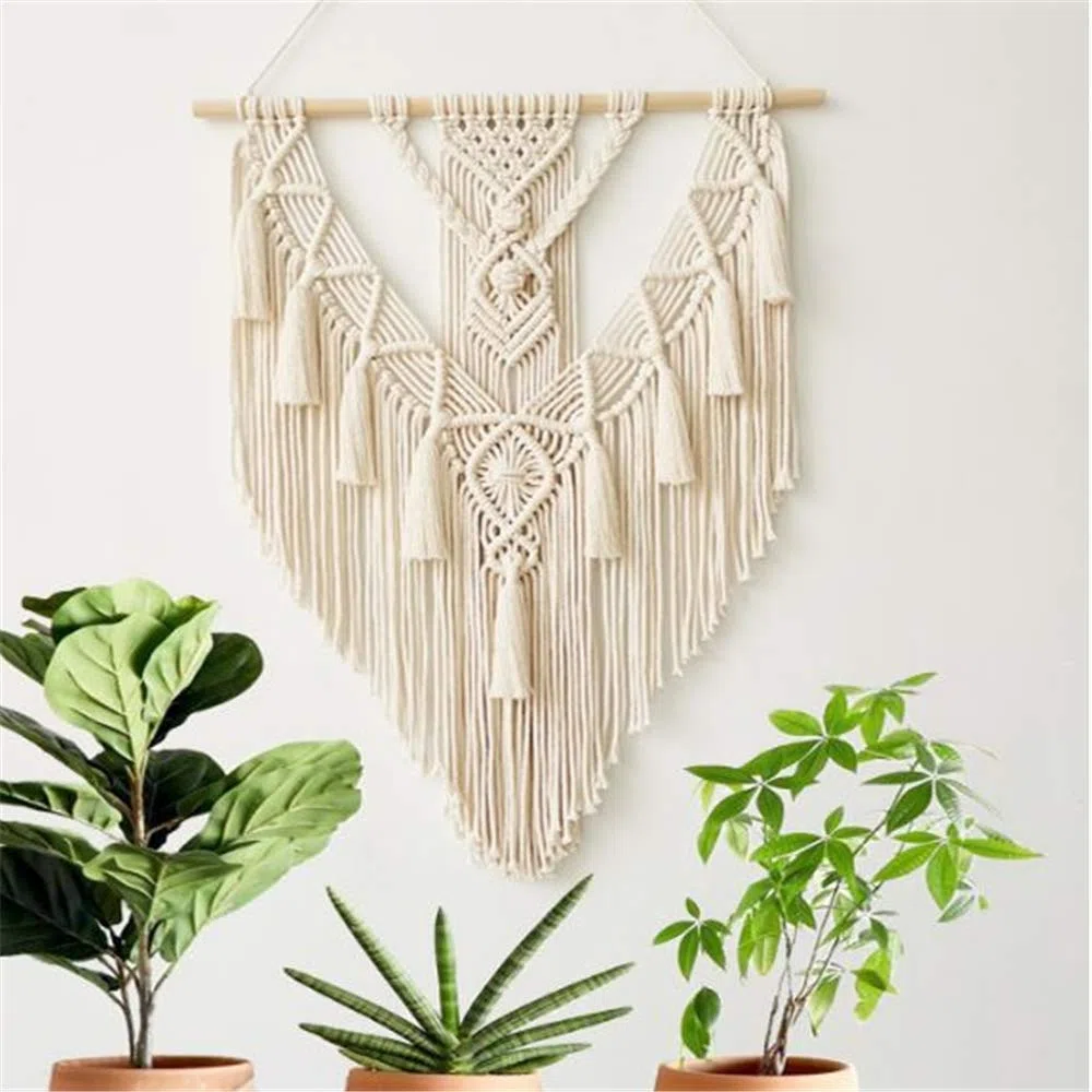 BMIDRUT - Arazzo da appendere in macramè, stile bohémien, fatto a mano, in macramè, decorazione per la casa, da parete, frontone (45 x 70 cm)