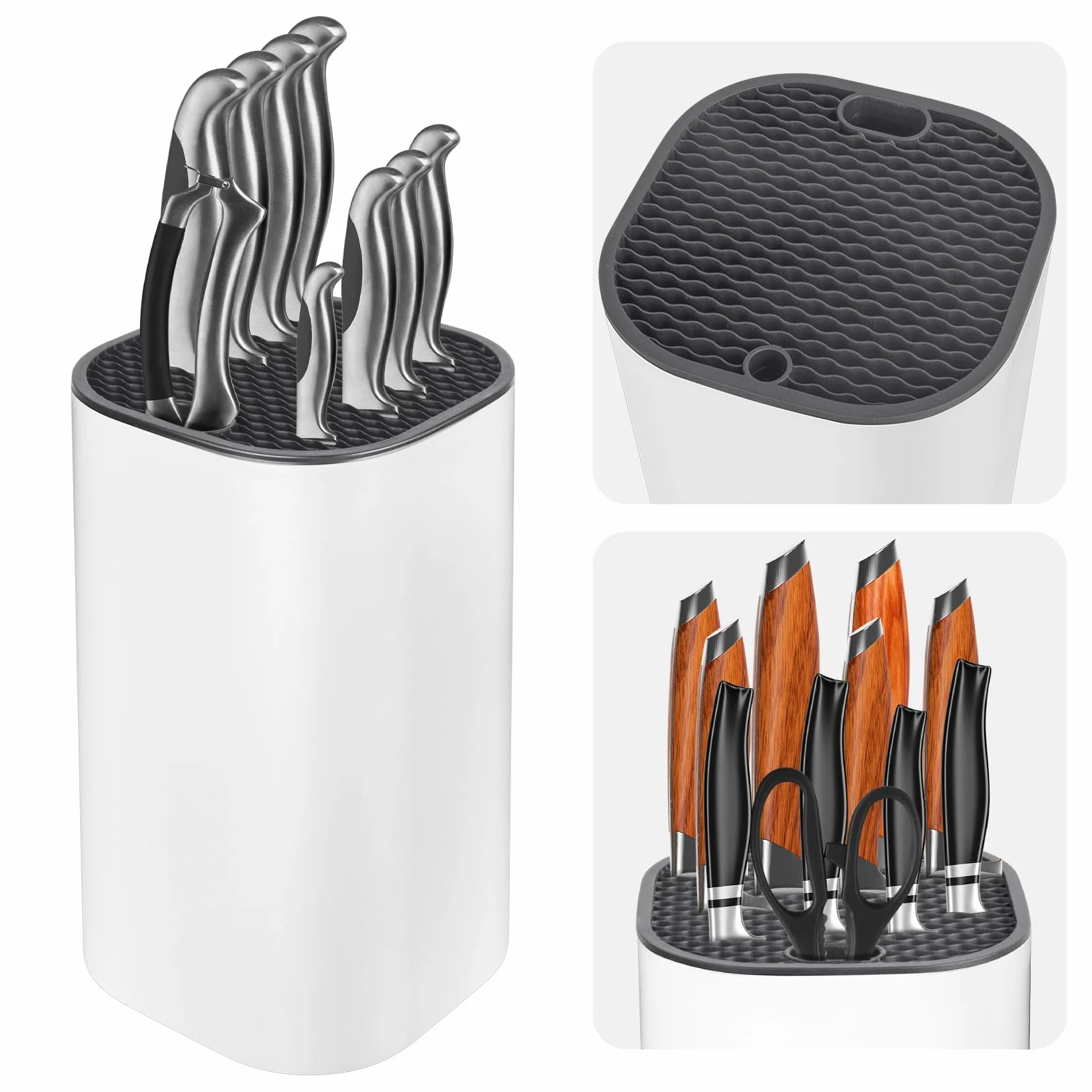 Coltelli da Cucina, Porta Coltelli Senza Coltello con Design di Drenaggio, Ceppo Portacoltelli Bianco con Lamelle Flessibili, Universale Moderno Portacoltelli per Tutti da Cucina
