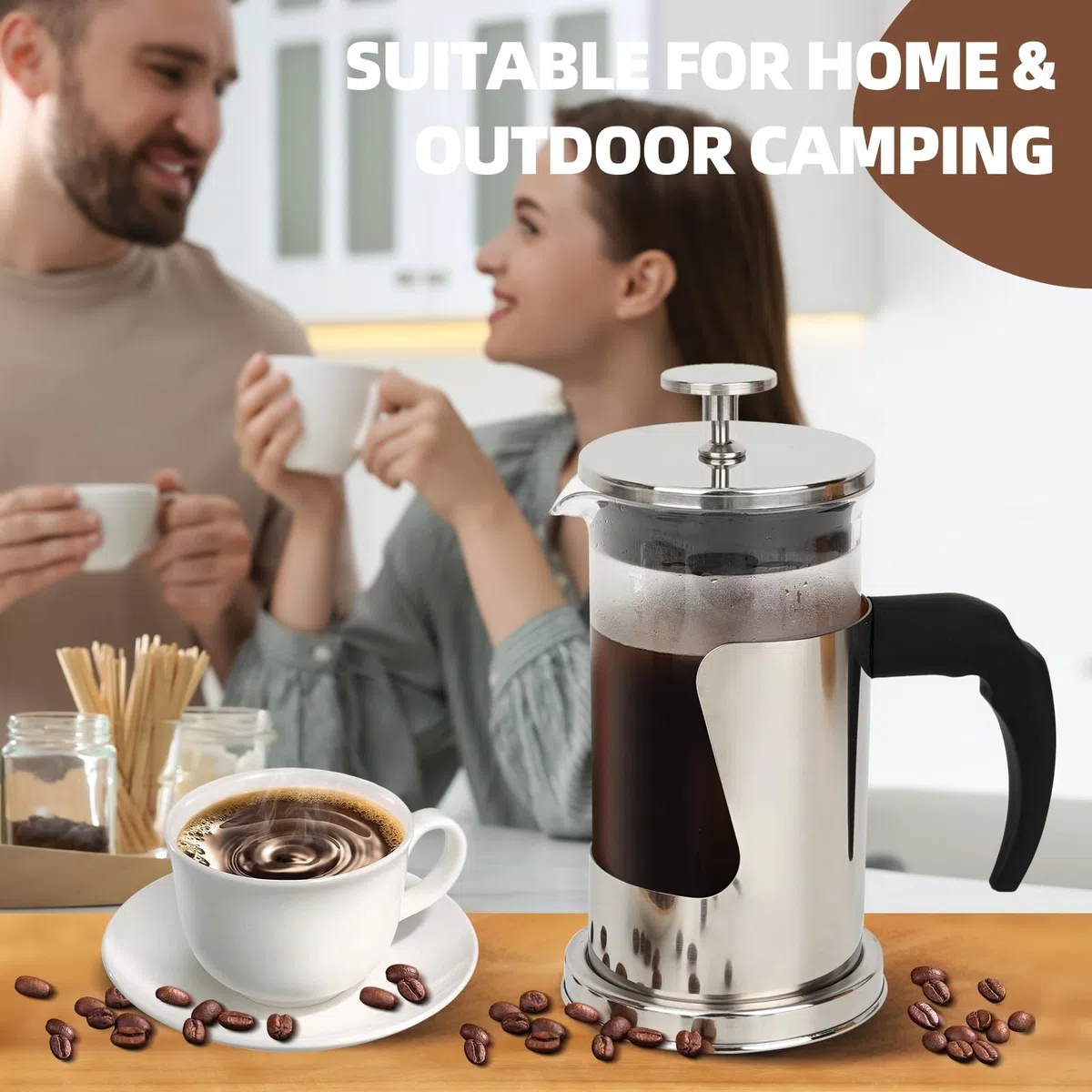 Starward French Press 350 ml Caffettiera in Acciaio Inox, Vetro Borosilicato, Filtro