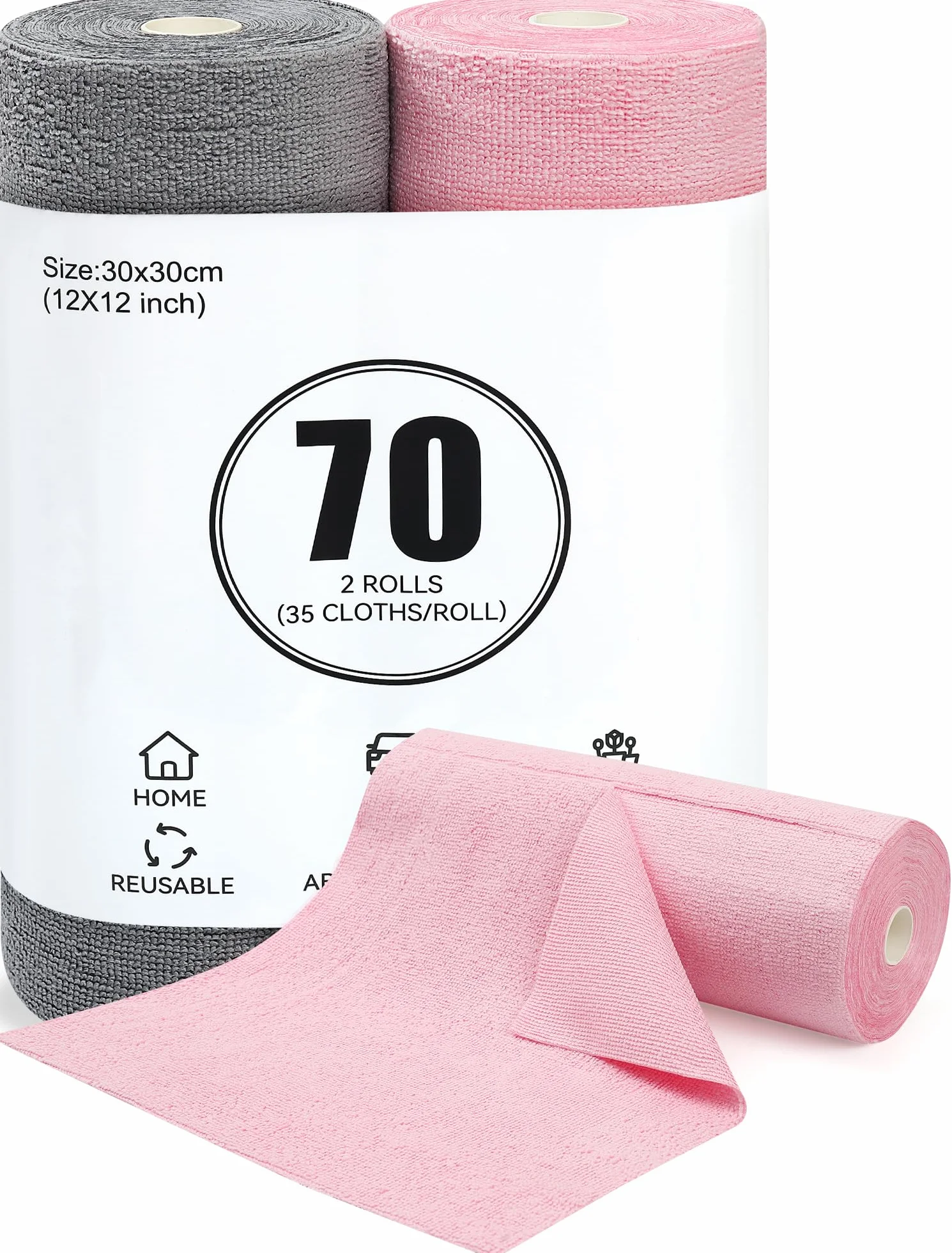 Gucass Rotolo di Panni in Microfibra 35 Pezzi x 2, Strappabili, Riutilizzabili, Panni per Pulizia da Casa e Cucina, Colori Rosa e Grigio