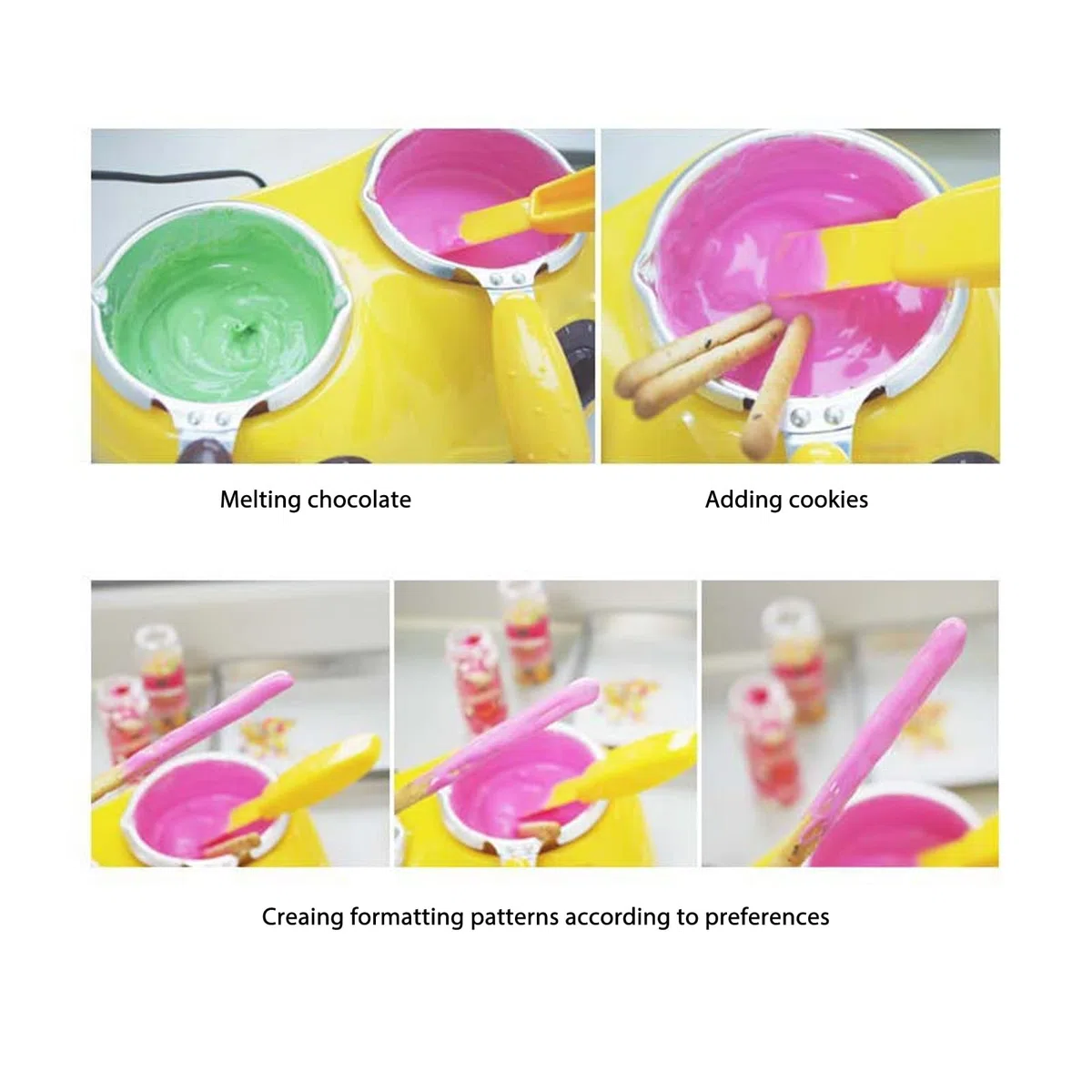 Set per Doppia Fonduta di Cioccolato Elettrico, Sciogli Cioccolato Elettrico Piccolo Bagnomaria per Cioccolato con Set di Stampi Fai-Da-Te per Cioccolato Caramella Burro Formaggio Caramello (EU-Rosa)