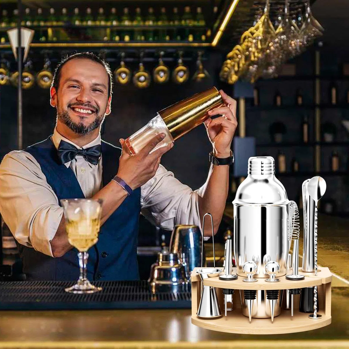 Chiluxendo Shaker, Attrezzi Misurino per Cocktail Kit Barman Professionale, Attrezzatura Shaker Cocktail set Accessori Bar Completo, Coctail Bartender Dosatore Cocktail Metal Pour Bevande