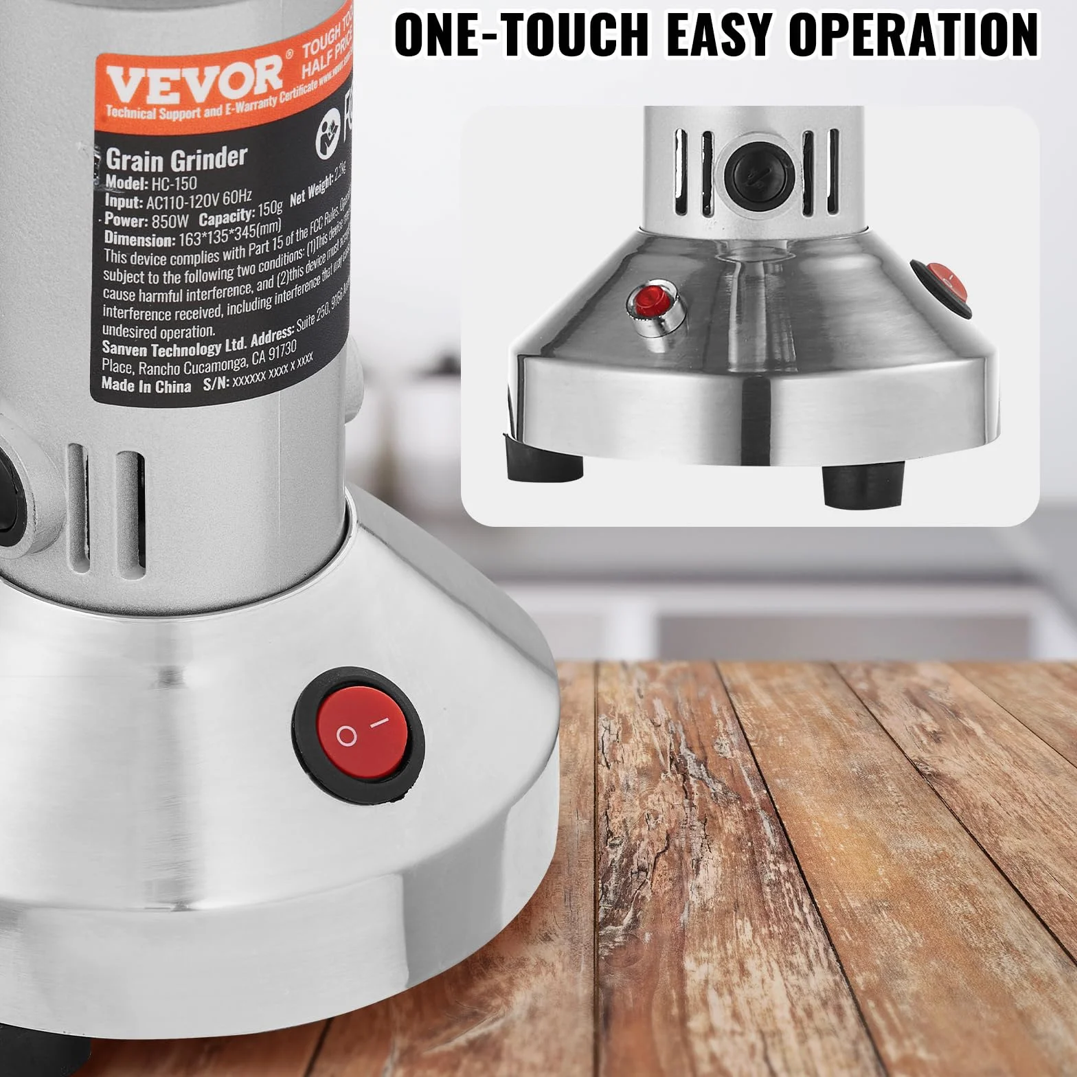 VEVOR 150g Mulino Elettrico per Cereali, Macina Spezie Commerciale Alta Velocità 850 W, Macchina Polverizzazione in Acciaio Inox, per Cereali Secchi, Spezie, Caffè, Mais, Pepe, Tipo Oscillante