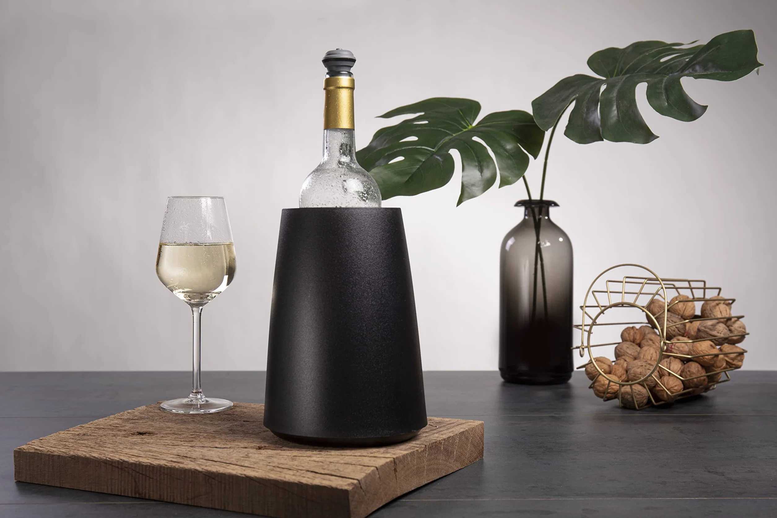 Vacu Vin Raffreddatore per Vino - Acciaio Inox - Glacette Riutilizzabile per Bottiglie di Vino Standard - Nero
