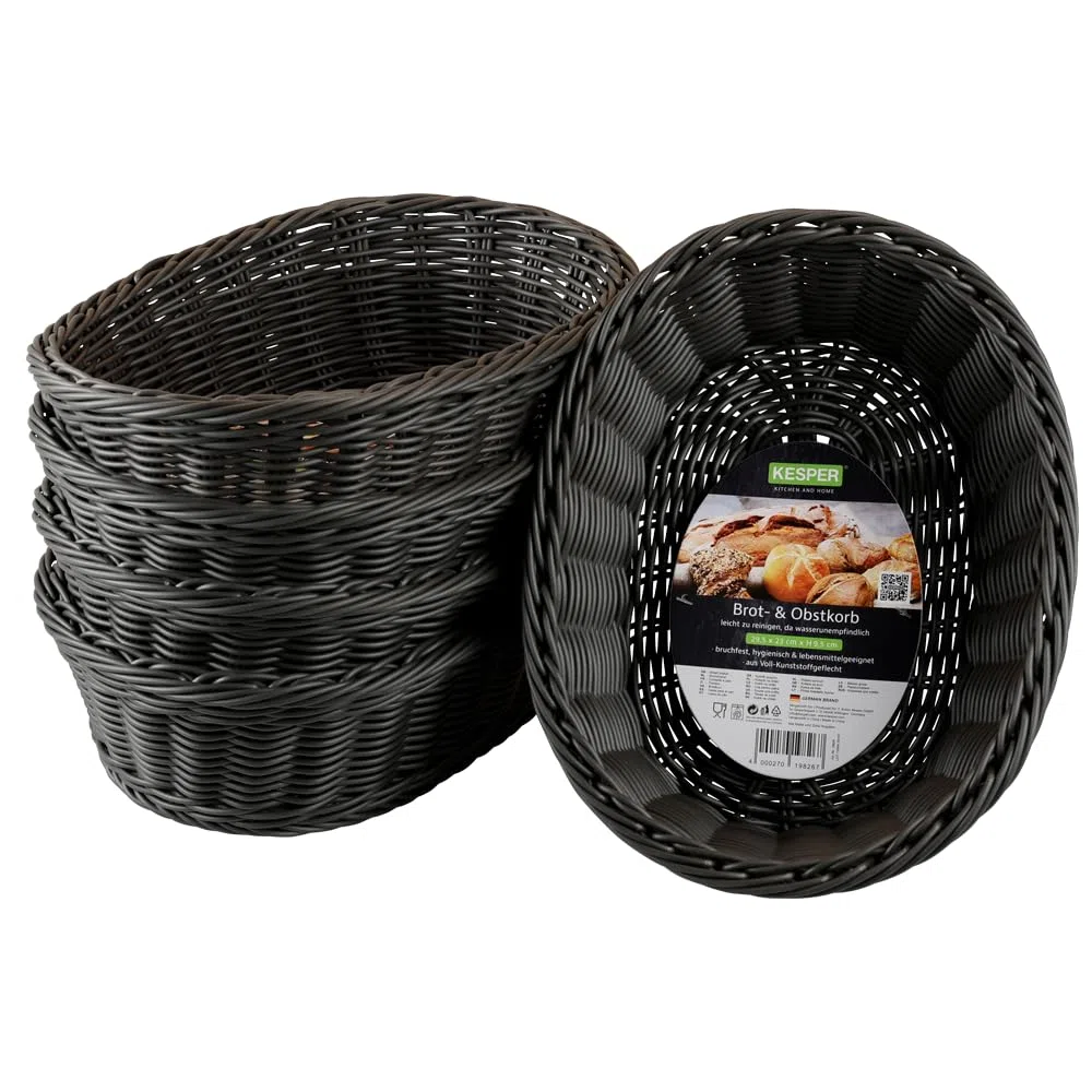 Kesper | Cestino per pane e frutta, confezione da 5 pezzi, materiale: rete interamente in plastica, dimensioni: 29,5 x 23 x 9,5 cm, colore: grigio |1982615