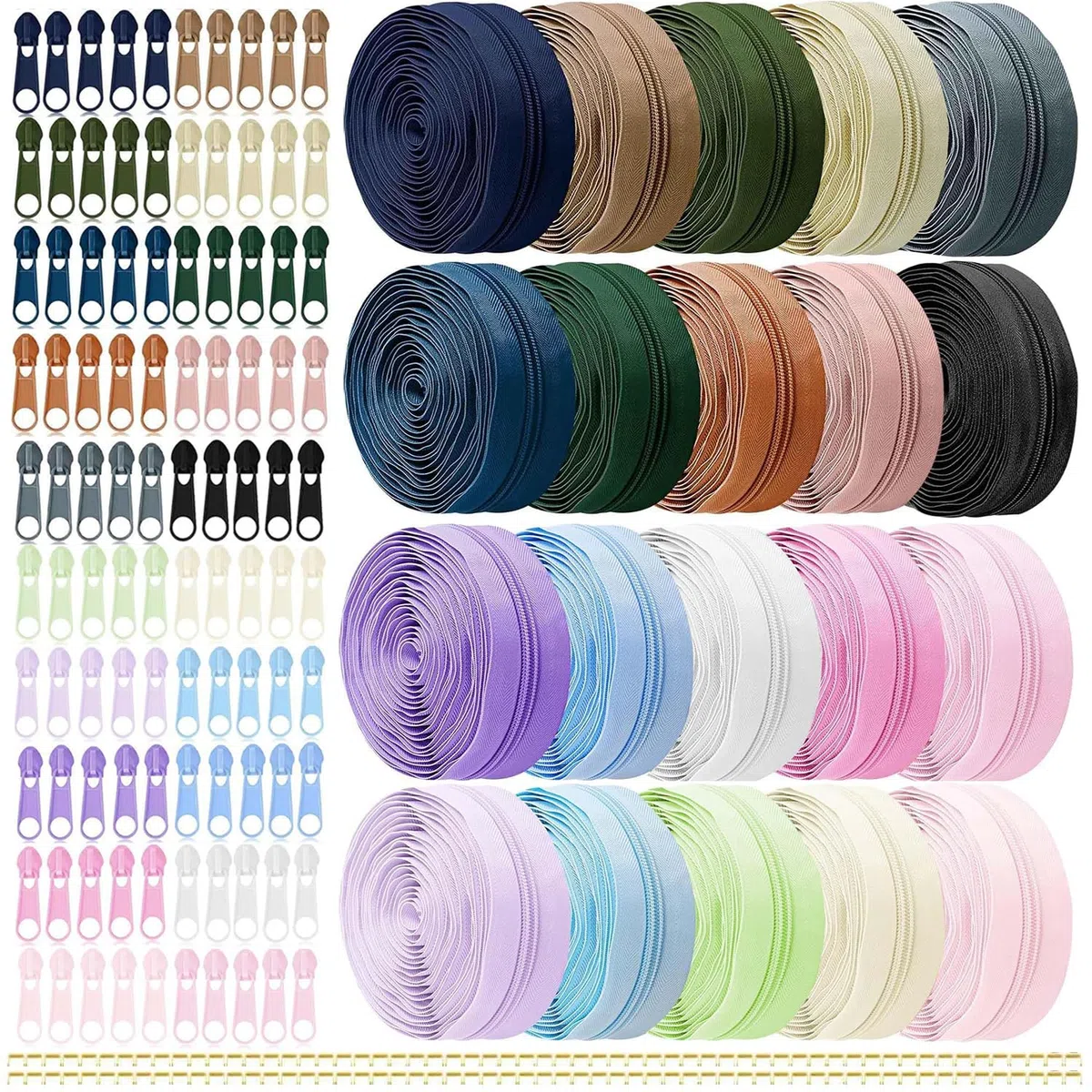 Cnwinu Cerniere da cucito da 60 m, 20 colori, separabili con 100 cursori, kit di riparazione per cucito, artigianato, pantaloni, abbigliamento e borse (10 Morandi + 10 macaron)