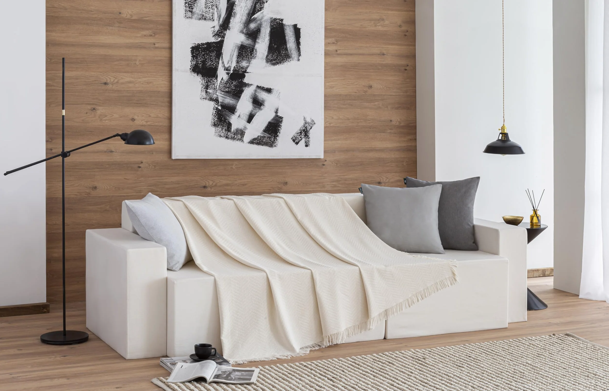 Todocama - Copriletto multiuso per divano, plaid per letto, copriletto, jarapas, prodotto in Spagna, spiga. (230x260 cm, Crema)
